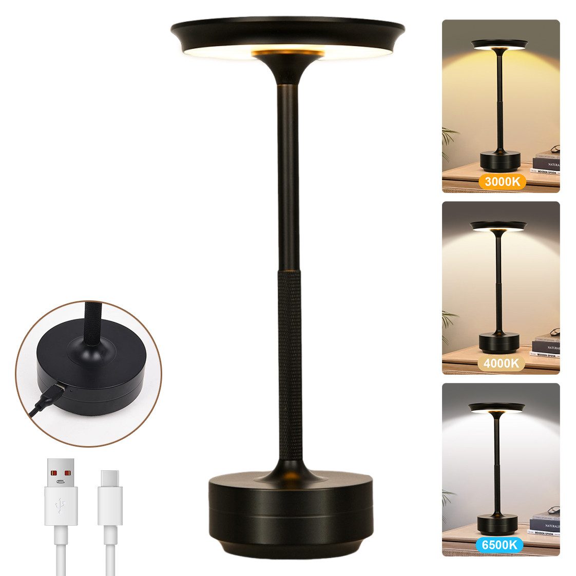 Rosnek LED Tischleuchte Tischlampe Kabellose Dimmbar Leseleuchte, USB Aufla günstig online kaufen