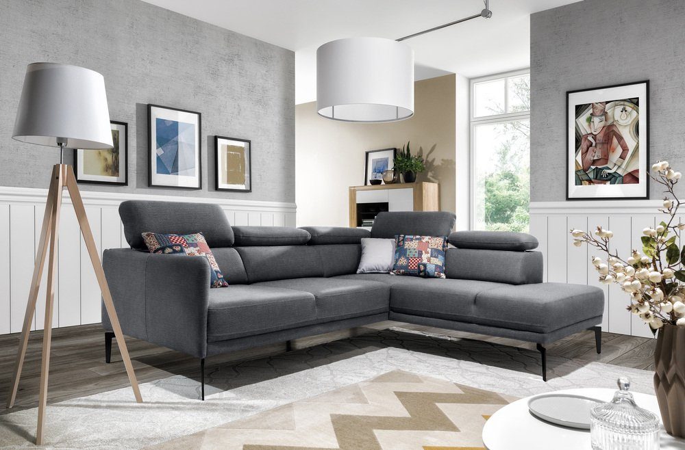 Stylefy Ecksofa Sallent, L-Form, Eckcouch, mane links oder rechts bestellbar, frei im Raum stellbar, Modern Design, Relaxfunktion, inklusive Kopfteilverstellung