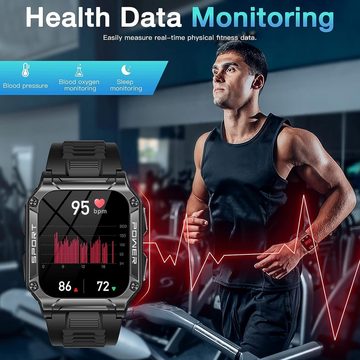 AVUMDA Smartwatch (1,95 Zoll, iOS Android), Herren mit Telefonfunktion 5ATM Wasserdicht Fitnessuhr 100+ Sportmodi