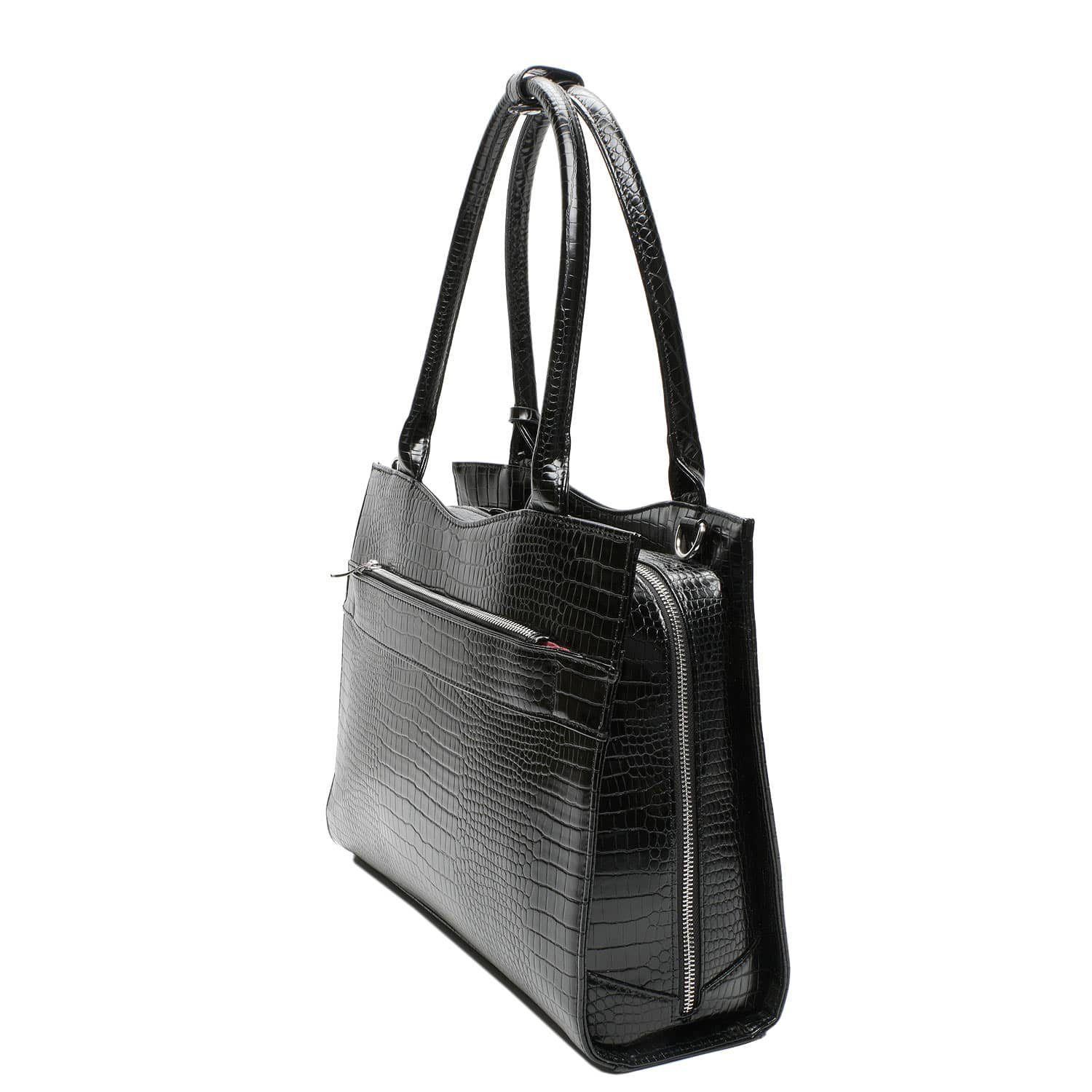 SOCHA Laptoptasche Midi - Zoll, - für Vollausstattung 14 elegante Schultergurt Damen Krokotasche Croco Aktentasche mit Black