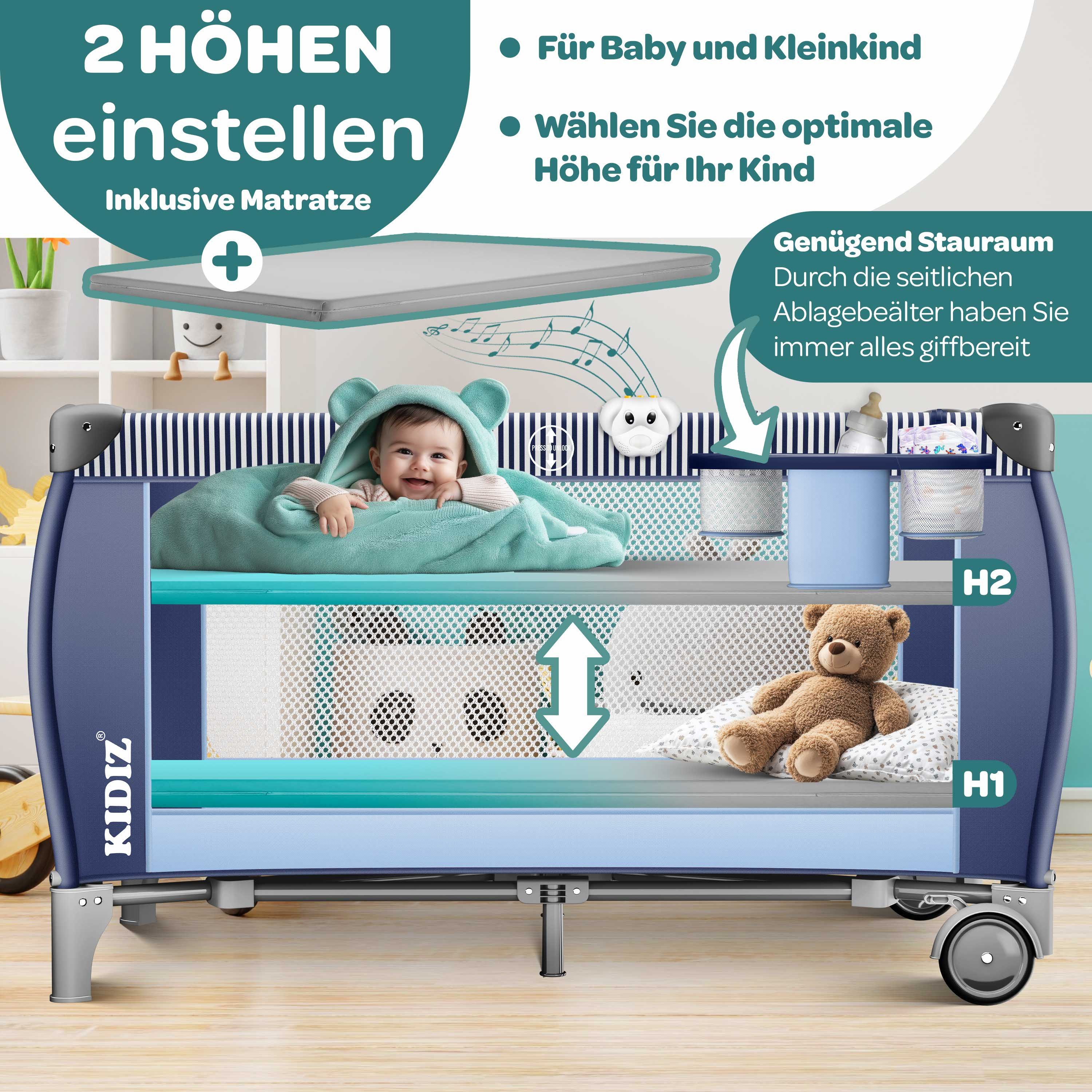KIDIZ Baby-Reisebett, Babybett Kombi Set mit Matratze & Wickelauflage ab Geburt bis 15 kg
