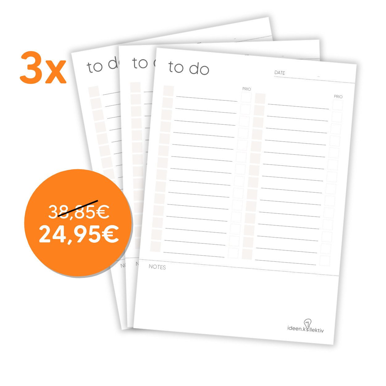 ideen.kollektiv Notizblock ideen.kollektiv – 3er Set A5 To-Do-Listenblöcke mit/ohne Zeitplan –, Aufgabenlisten für Ringbuch, Ringorganizer & Bullet Journaling