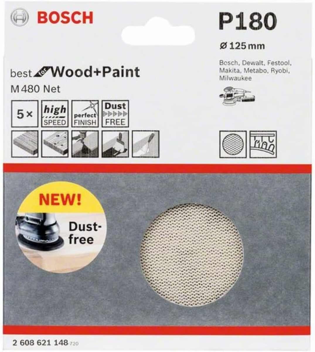 BOSCH Bohrfutter Bosch Professional 5 Stück Schleifblatt M480 P180 Wood and Paint Ø
