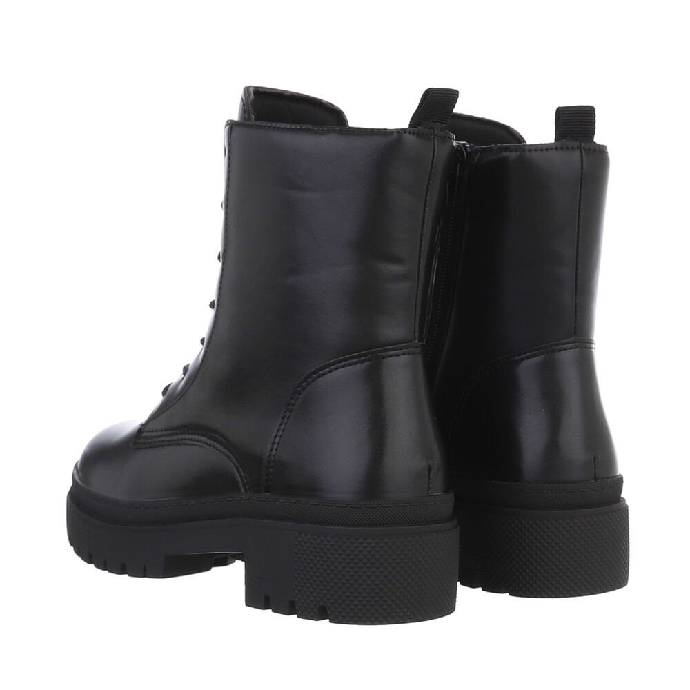 Ital-Design Damen Schnürschuhe Freizeit Schnürstiefelette (84906767) Blockabsatz Plateaustiefeletten in Schwarz