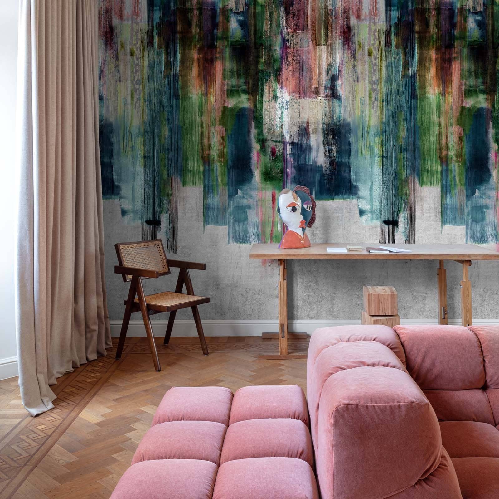 Fototapete Streifen Gemalt Aquarell Grau Blau Rot ML3901 Young Edition