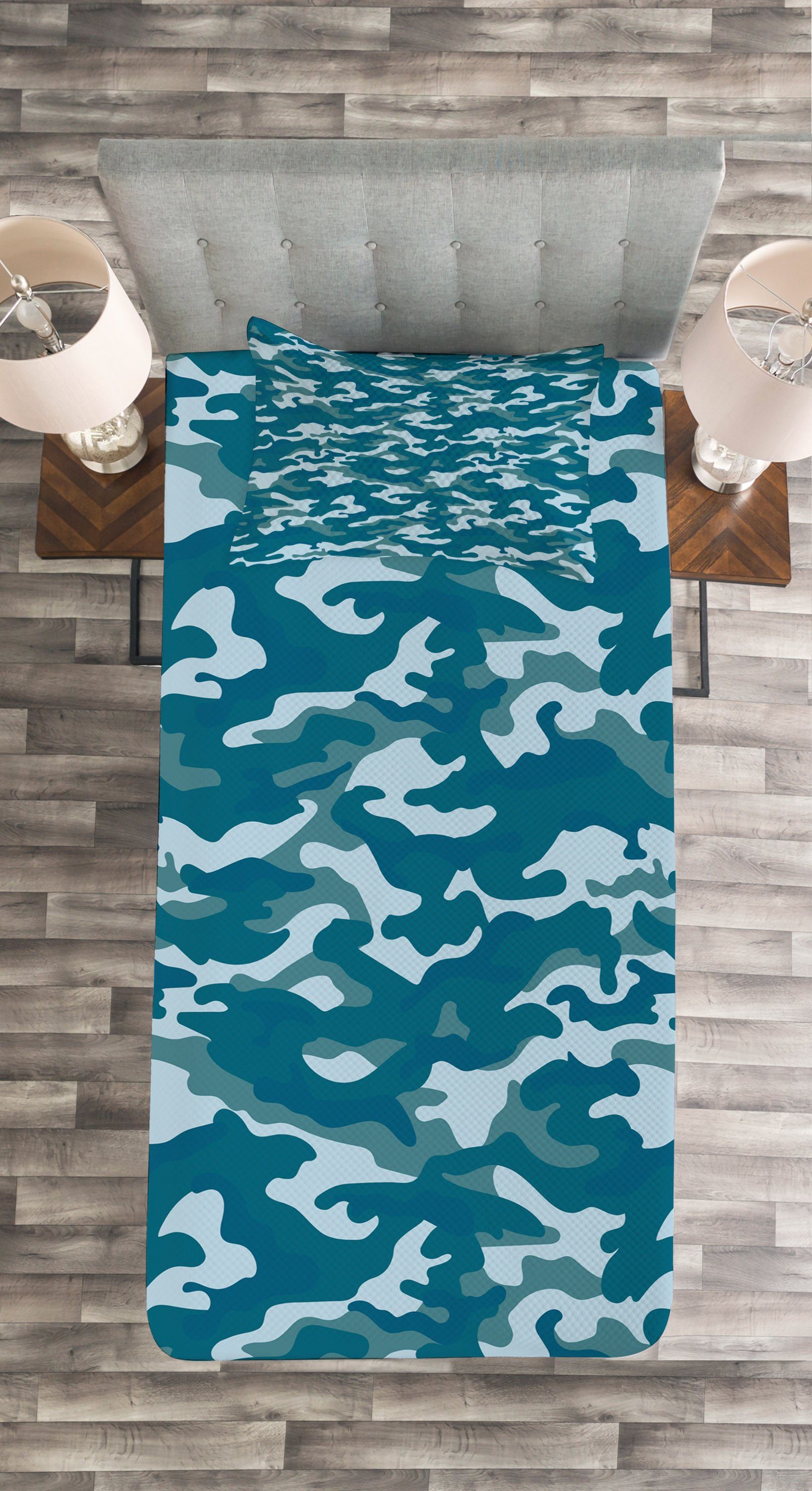 Abakuhaus, mit Blau Farben Kissenbezügen Oceanic Tagesdecke Waschbar, Tarnung Set