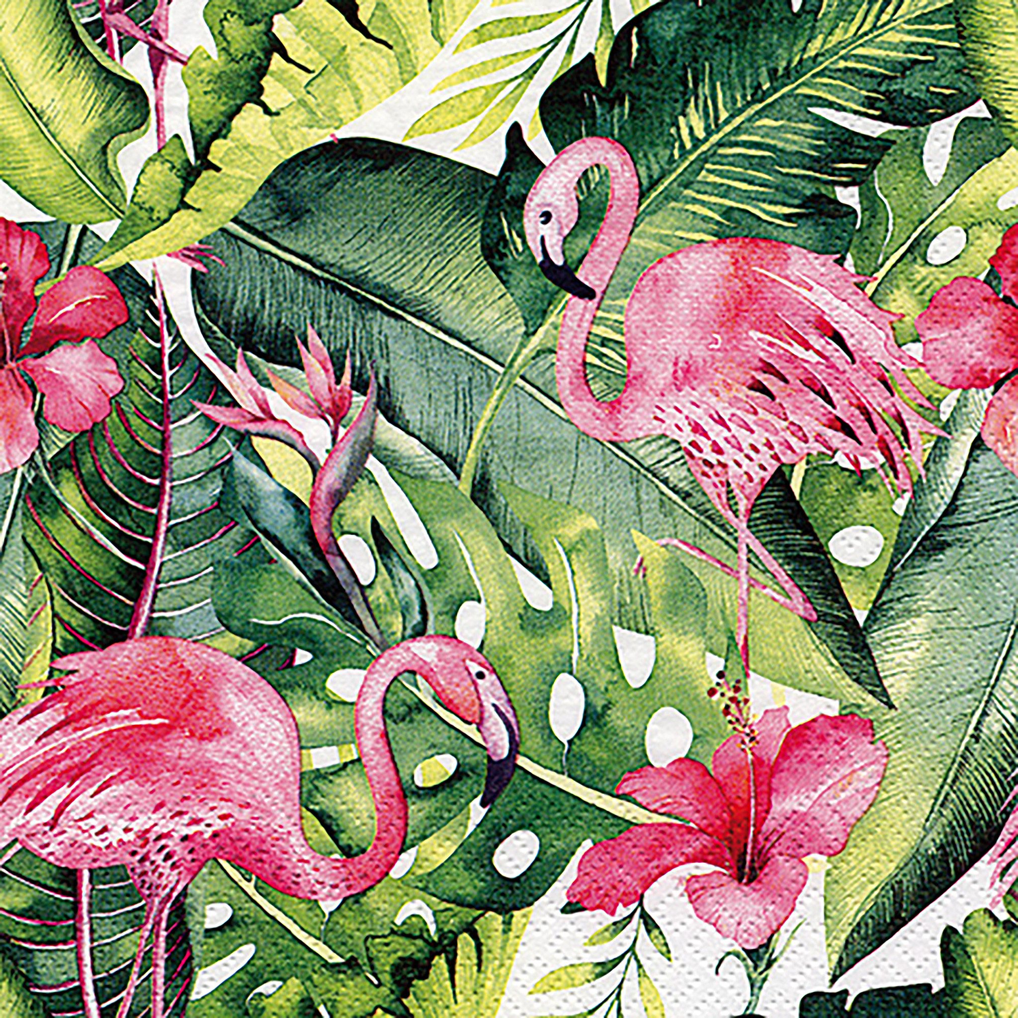 ti-flair Papierserviette, Servietten Papier 33x33cm 3-lagig Flamingo Motiv 20 Stück Rosa / Grün