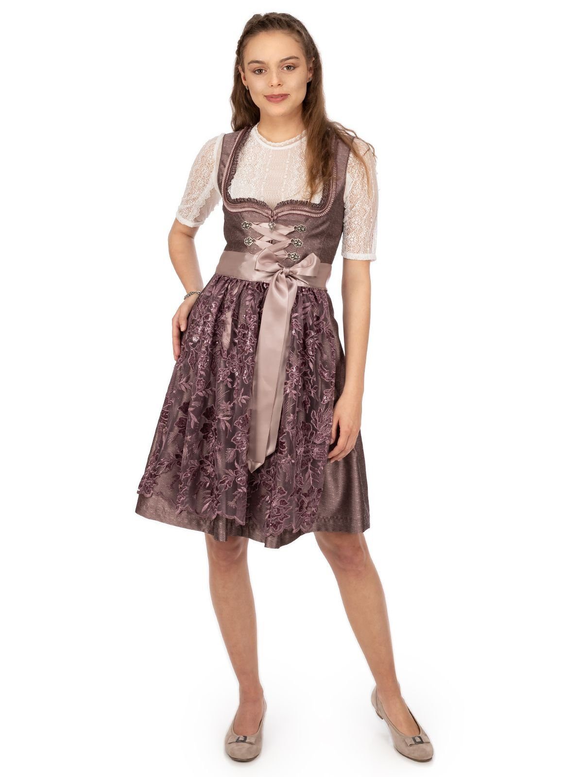 55cm Dirndl Mini Trachtenkleid MarJo aubergine 2tlg. METTE