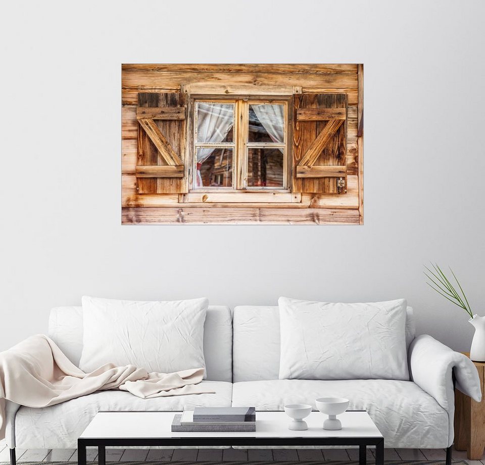Posterlounge Wandbild, Fenster einer Almhütte in Südtirol