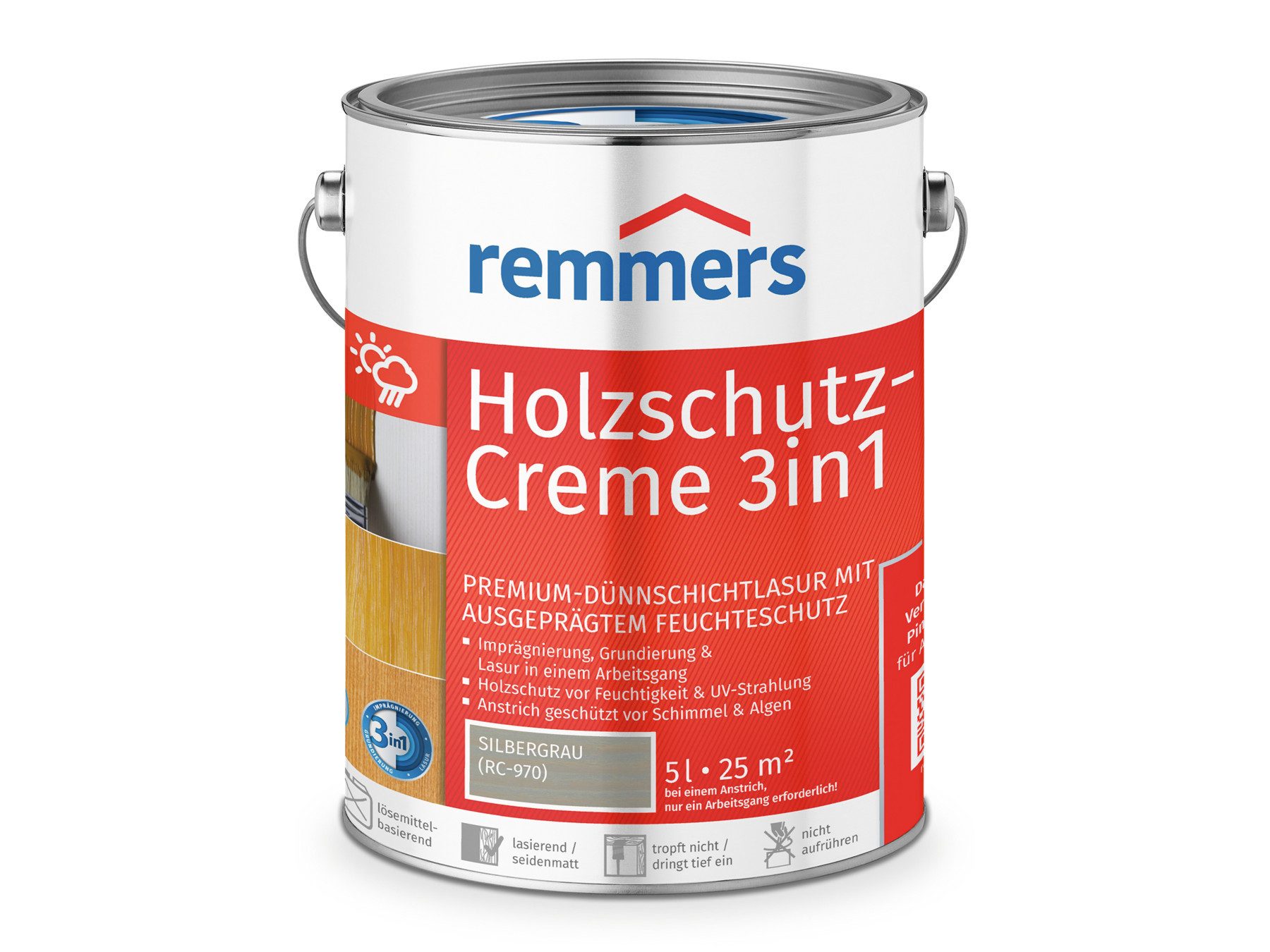 Remmers Holzschutzlasur Holzschutz-Creme 3in1 5 Liter, 3facher Holzschutz mit Imprägnierung + Grundierung + Lasur