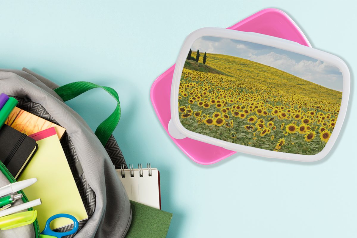 der Lunchbox Brotbox Sonnenblumen Toskana, Erwachsene, Kunststoff Mädchen, Snackbox, für Kinder, Kunststoff, rosa MuchoWow (2-tlg), Brotdose in