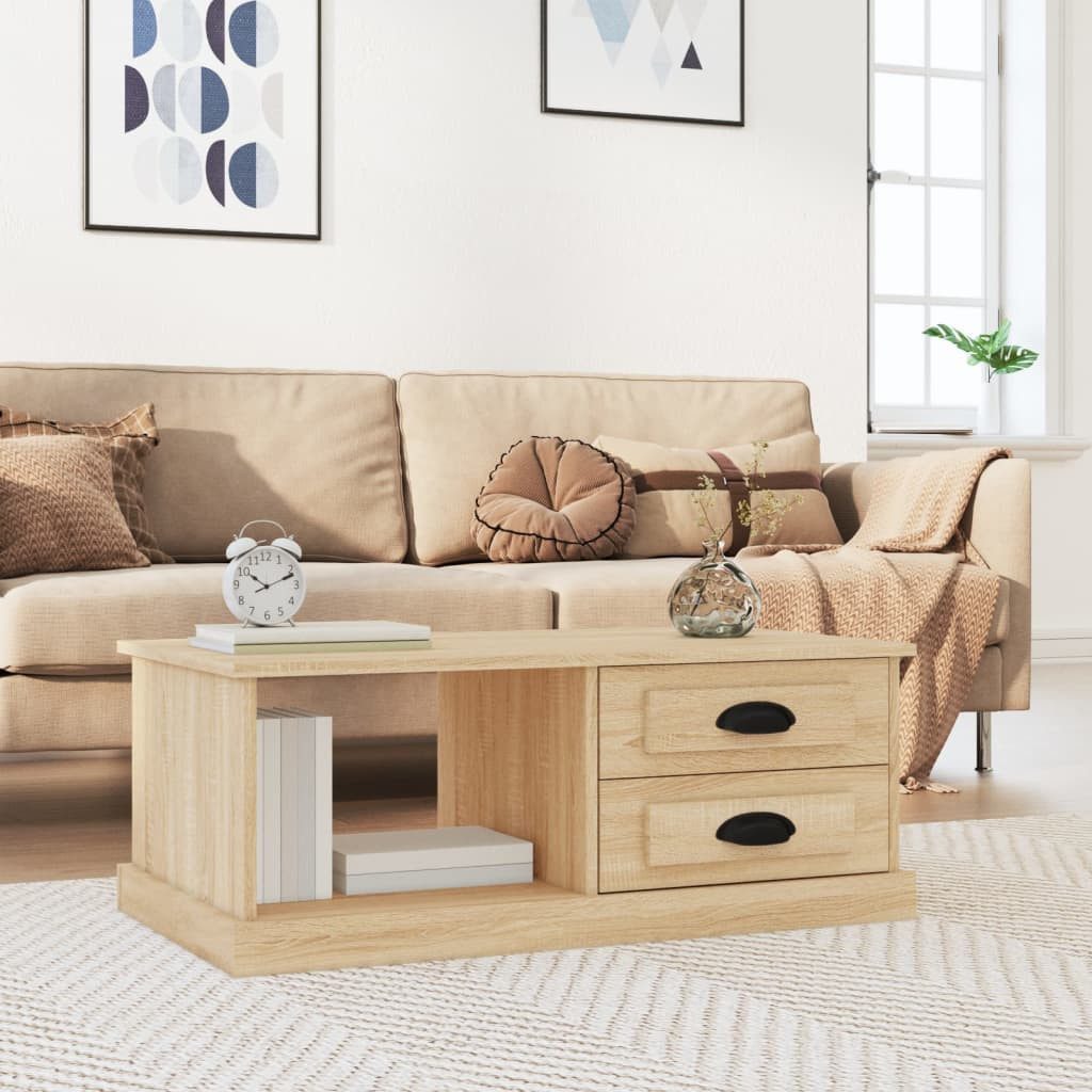 furnicato Couchtisch Praktischer Sonoma-Eiche 90 x 50 x 35 cm aus Holzwerkstoff (1-St), Wohnzimmertisch mit zwei Schubladen, Ablagefach und stabilen Fronten