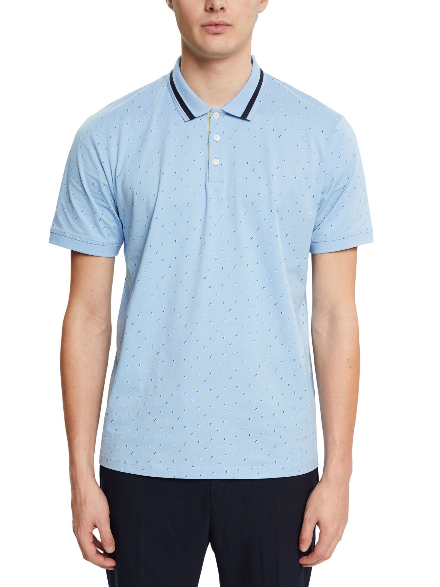 Esprit Poloshirt Poloshirt mit Allover-Muster LIGHT BLUE AQUA