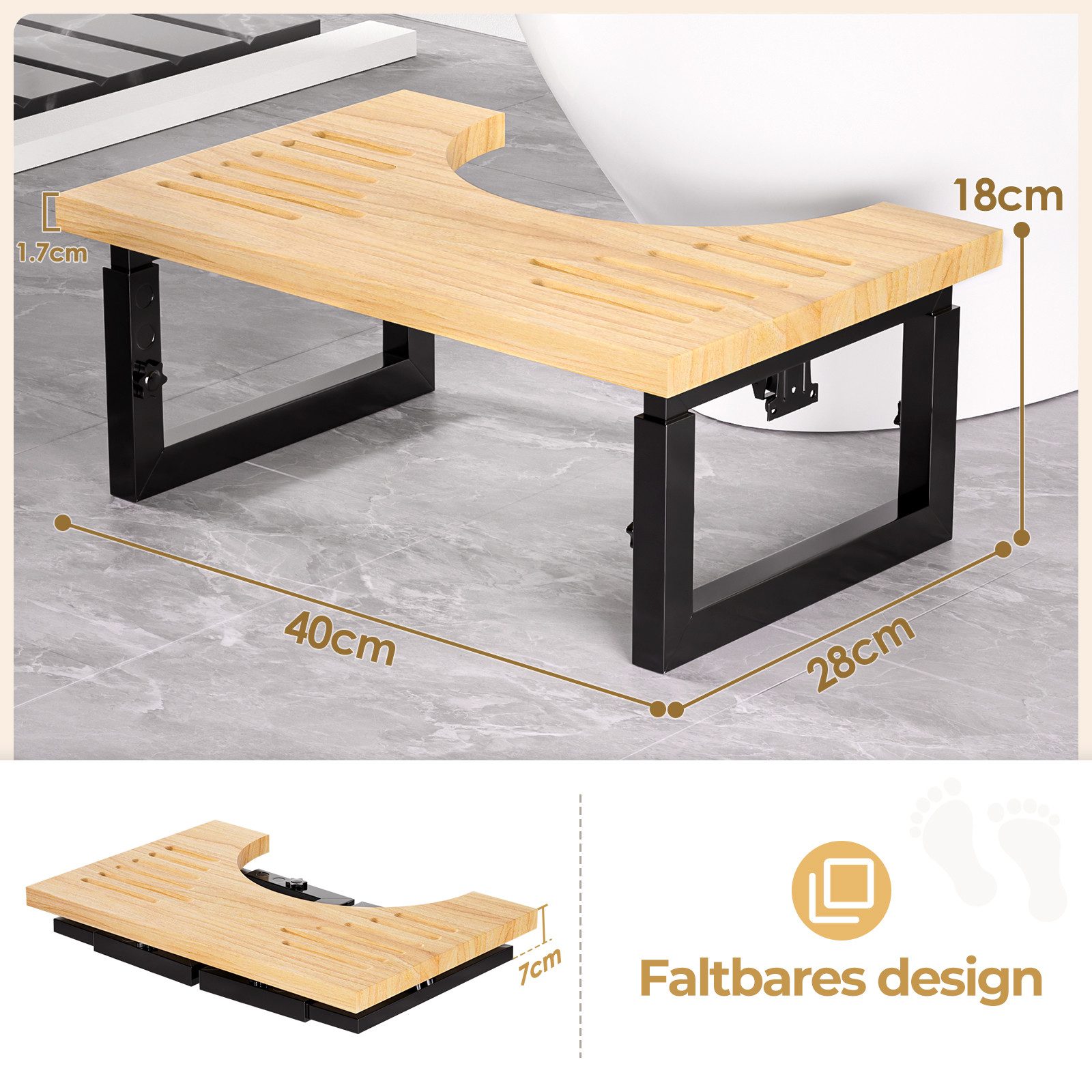 Yorbay Badhocker Bambus Toilettenhocker mit Klappfunktion, 3-Stufen Höhenei günstig online kaufen