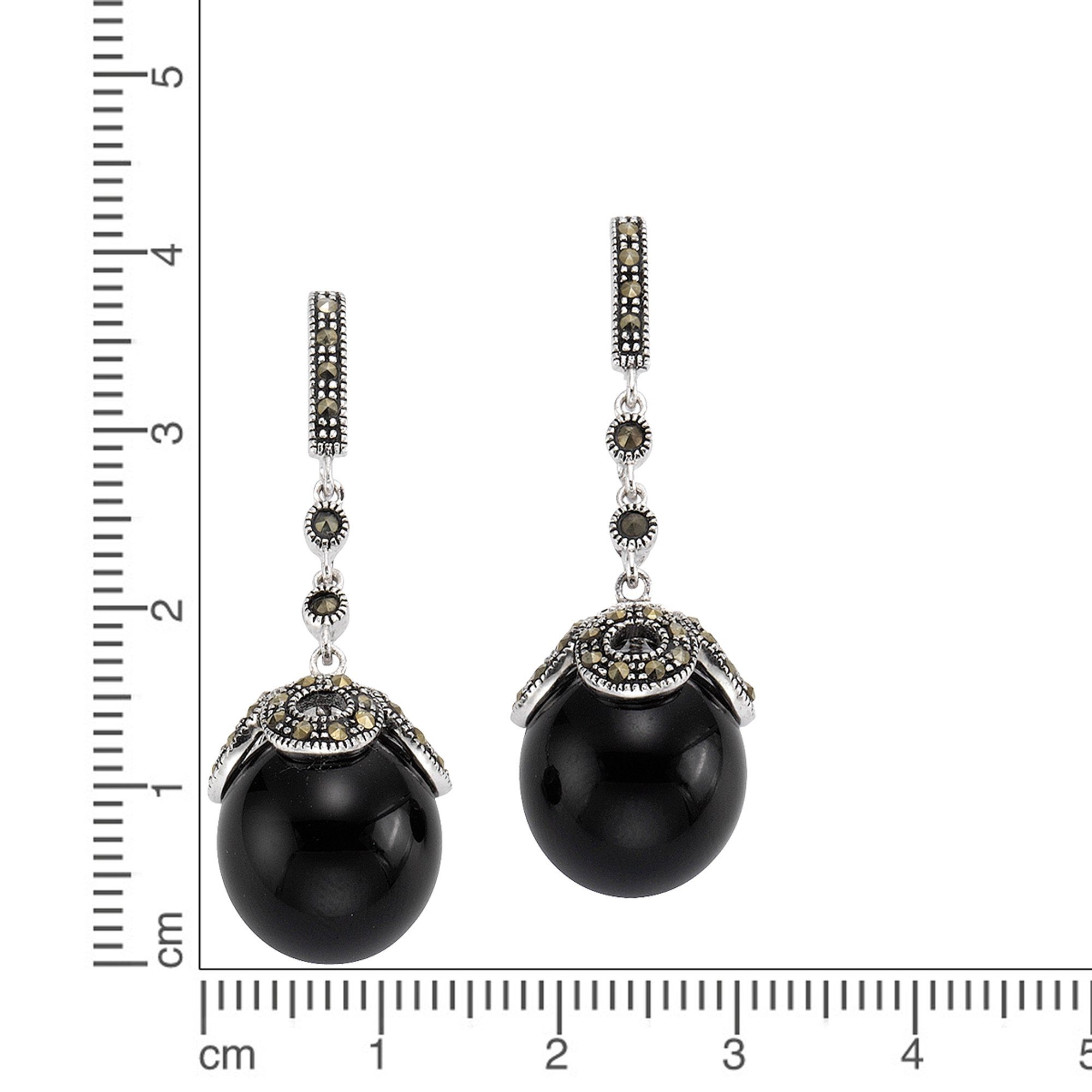 Zeeme Paar Ohrhänger Silber 925 rhodiniert mit 2x Onyx und 76x Markasit günstig online kaufen