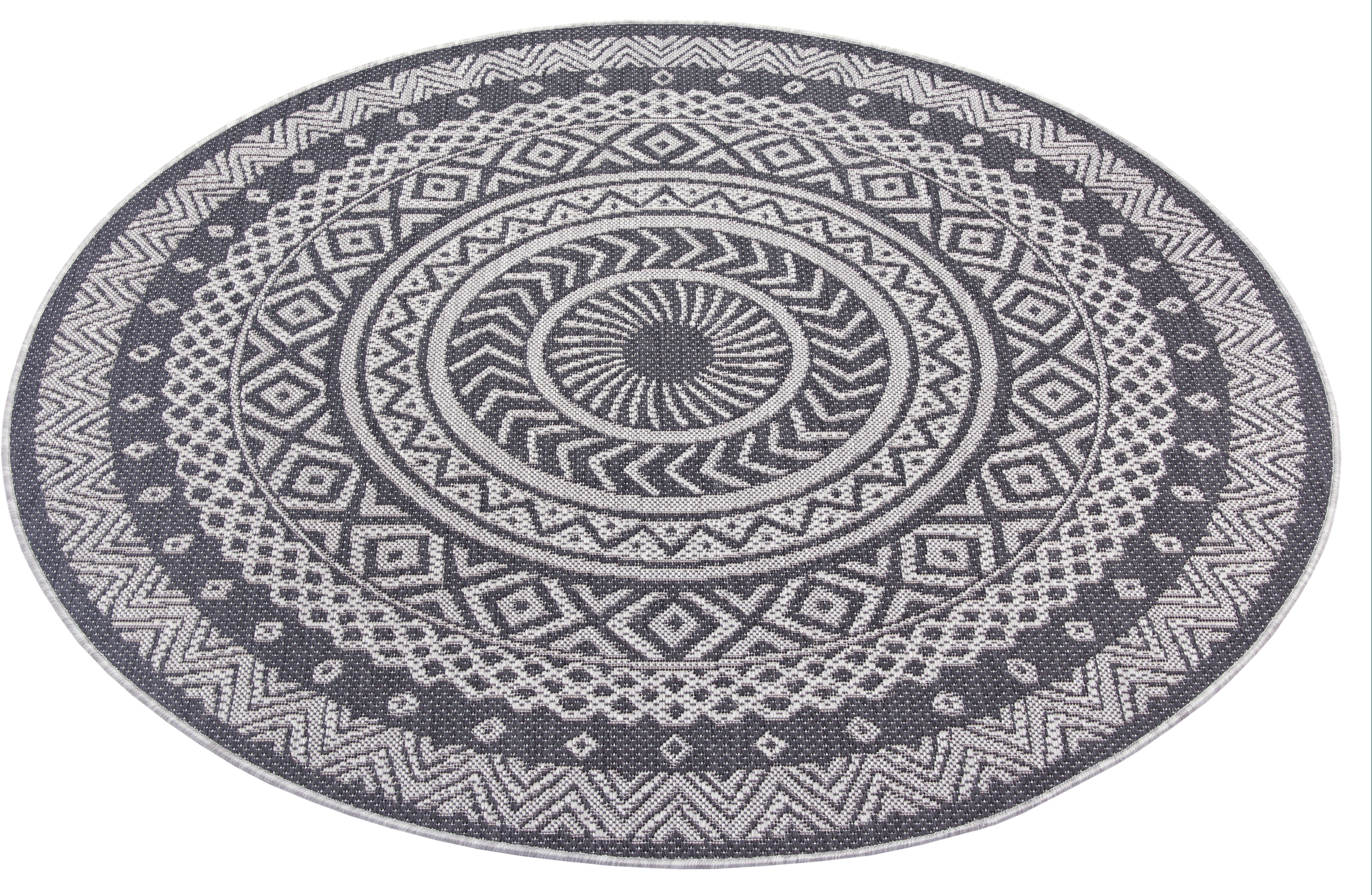 Teppich Sia, Leonique, rund, Höhe: 3 mm, Mandala Teppich, Boho, wetterfest  & UV-beständig, besonders flach