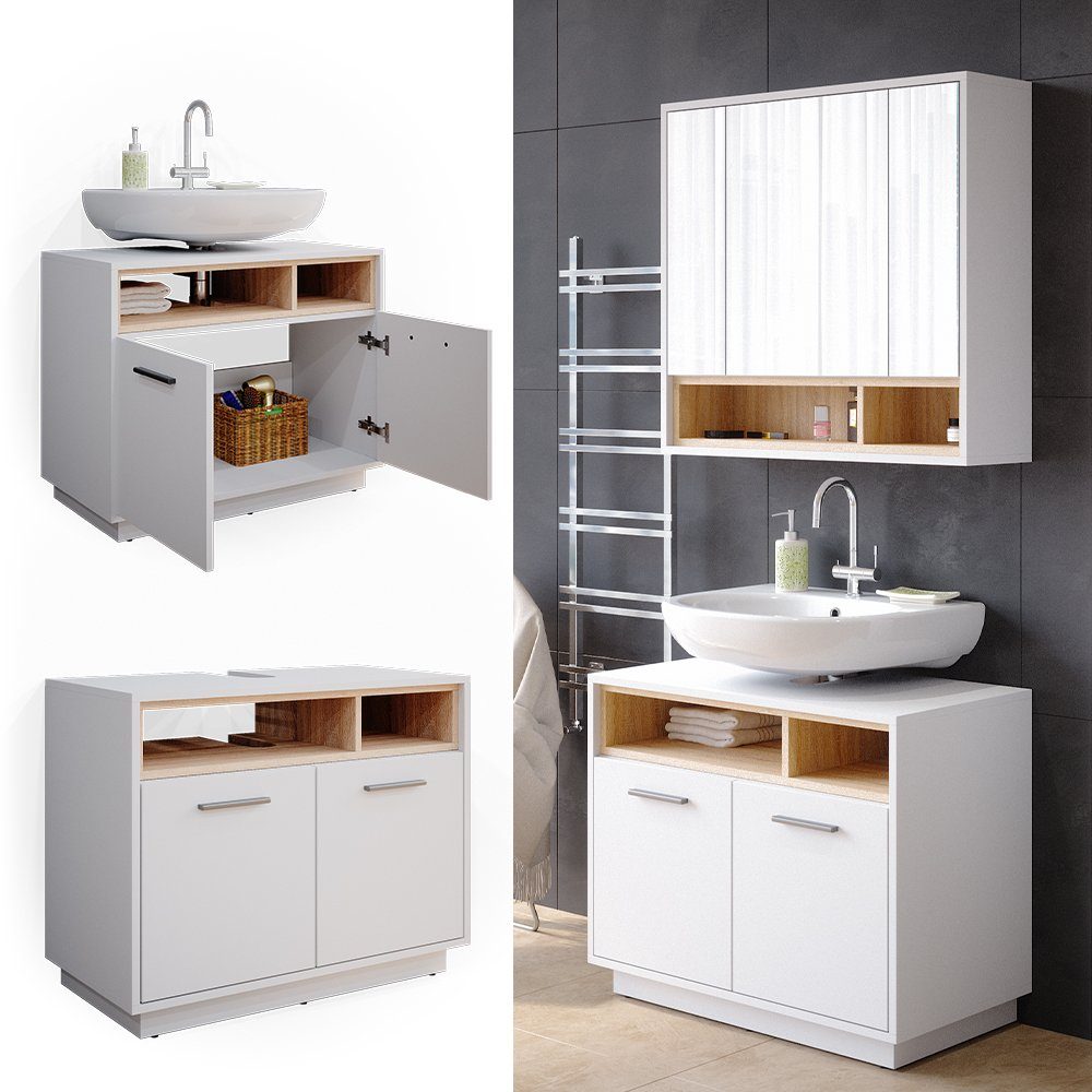 Vicco Waschbeckenunterschrank Beatrice, Weiß/Sonoma, 80 x 64 cm (1-St) – Bild 2 von 5