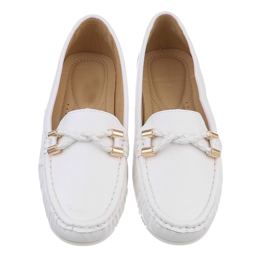 Ital-Design Elegante Mokassins mit geflochtener Schnürung für Damen Slipper (89930162) Flach Mokassins in Weiß