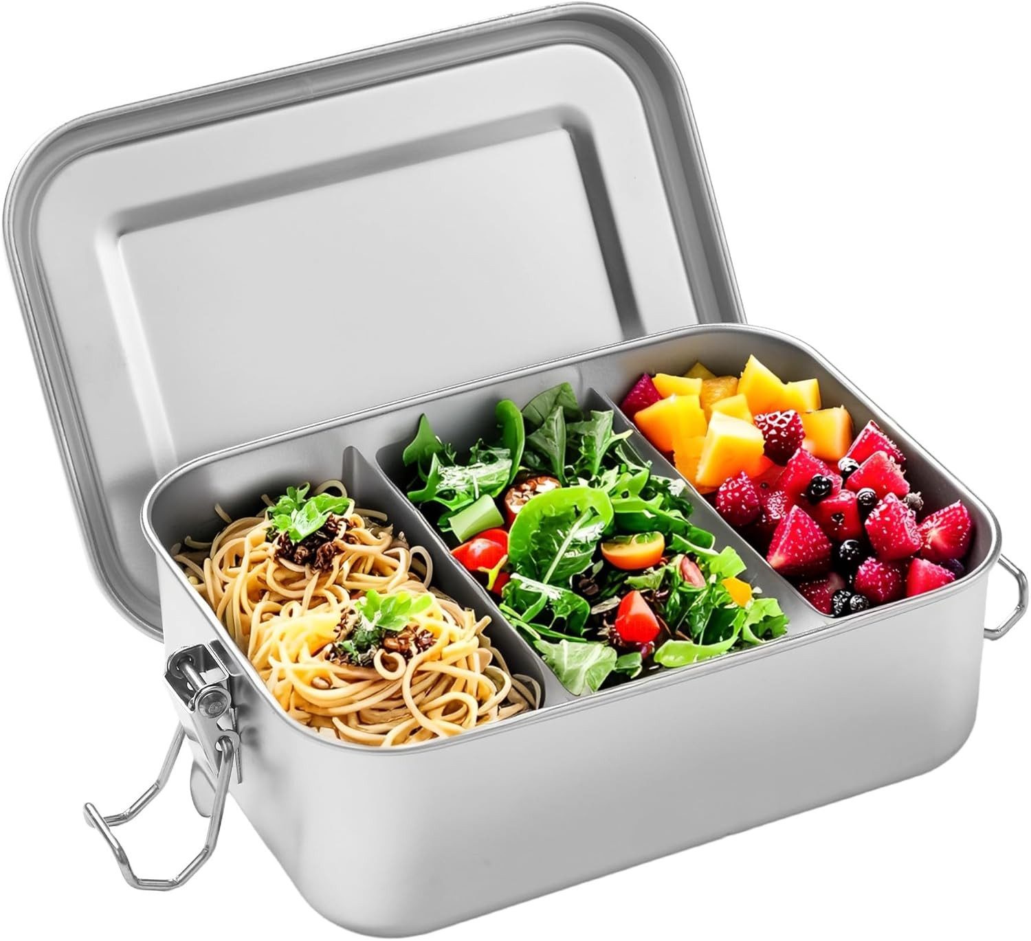 BlingBin Lunchbox 1400/850 ml Große Bento Box aus Edelstahl mit 2 Fächern, Auslaufsicher, Edelstahl, (1 Stück, 1-tlg., 16.5*12*6cm), Brotzeitbox, Brotdose Lunch-Jausenbox für Kinder und Erwachsene