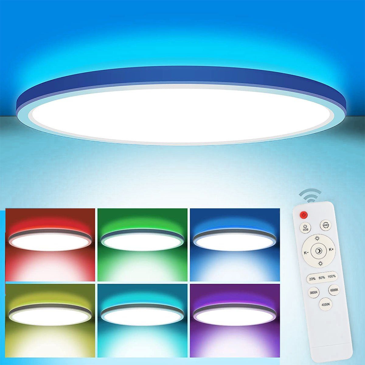 LETGOSPT Deckenleuchte 24W/28W LED Deckenlampe RGB Farbwechsel Lamp Ø 30cm, Dimmbar 28W LED Deckenleuchte | Deckenlampen