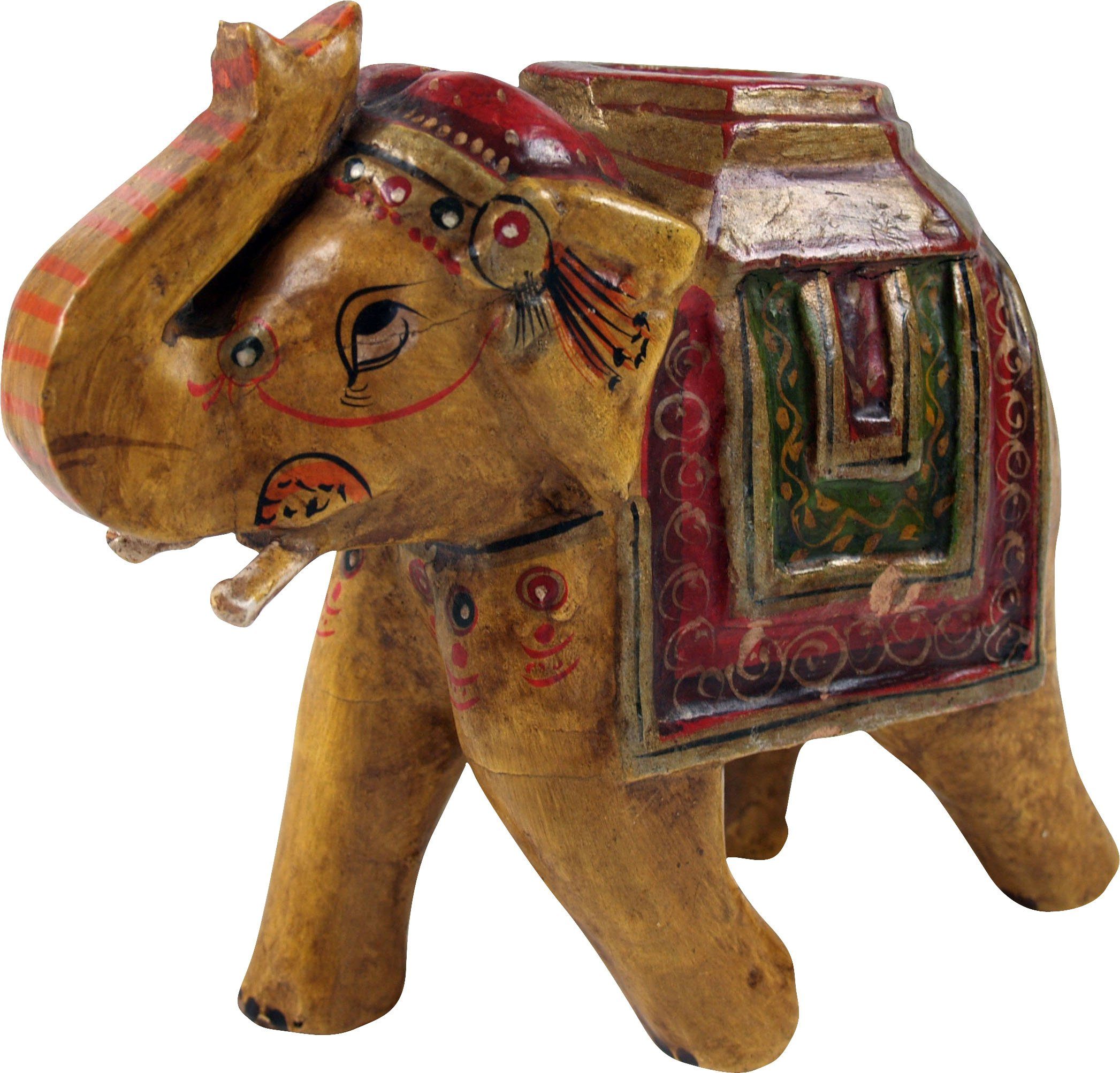 Guru-Shop Dekofigur Deko Elefant bemalter indischer.. schwarz-orange Indien, aus