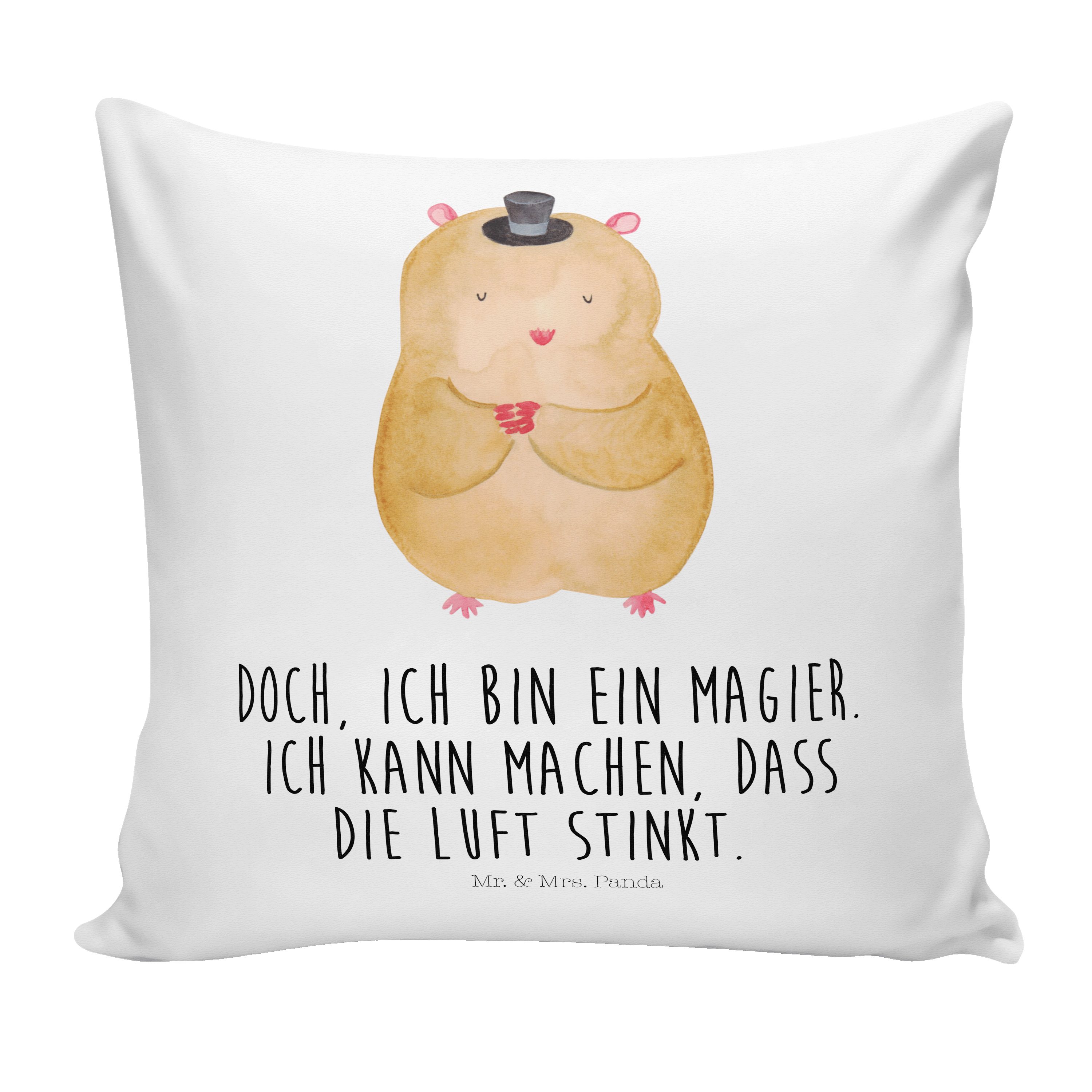 Mr. & Mrs. Panda Dekokissen Hamster mit Hut - Weiß - Geschenk, Magier, Kopfkissen, Zauberer, lust