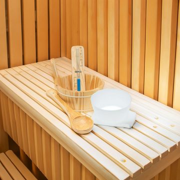 Intirilife Sauna-Aufgussset Sauna Set aus Holz mit 4 Liter mit Aufgusskelle und Sanduhr