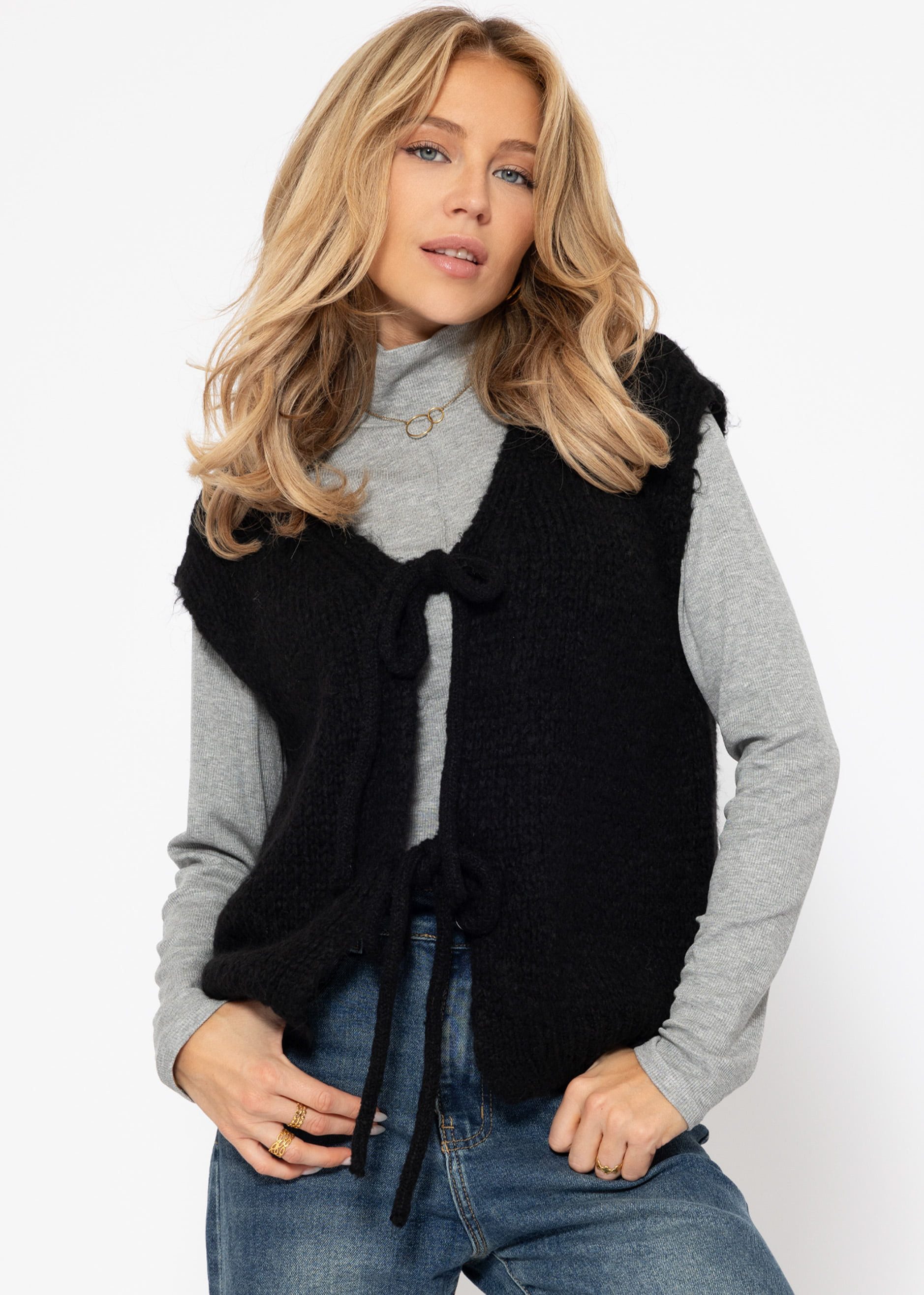 Pullunder Ärmellose Strickweste Damen mit Schleifen
