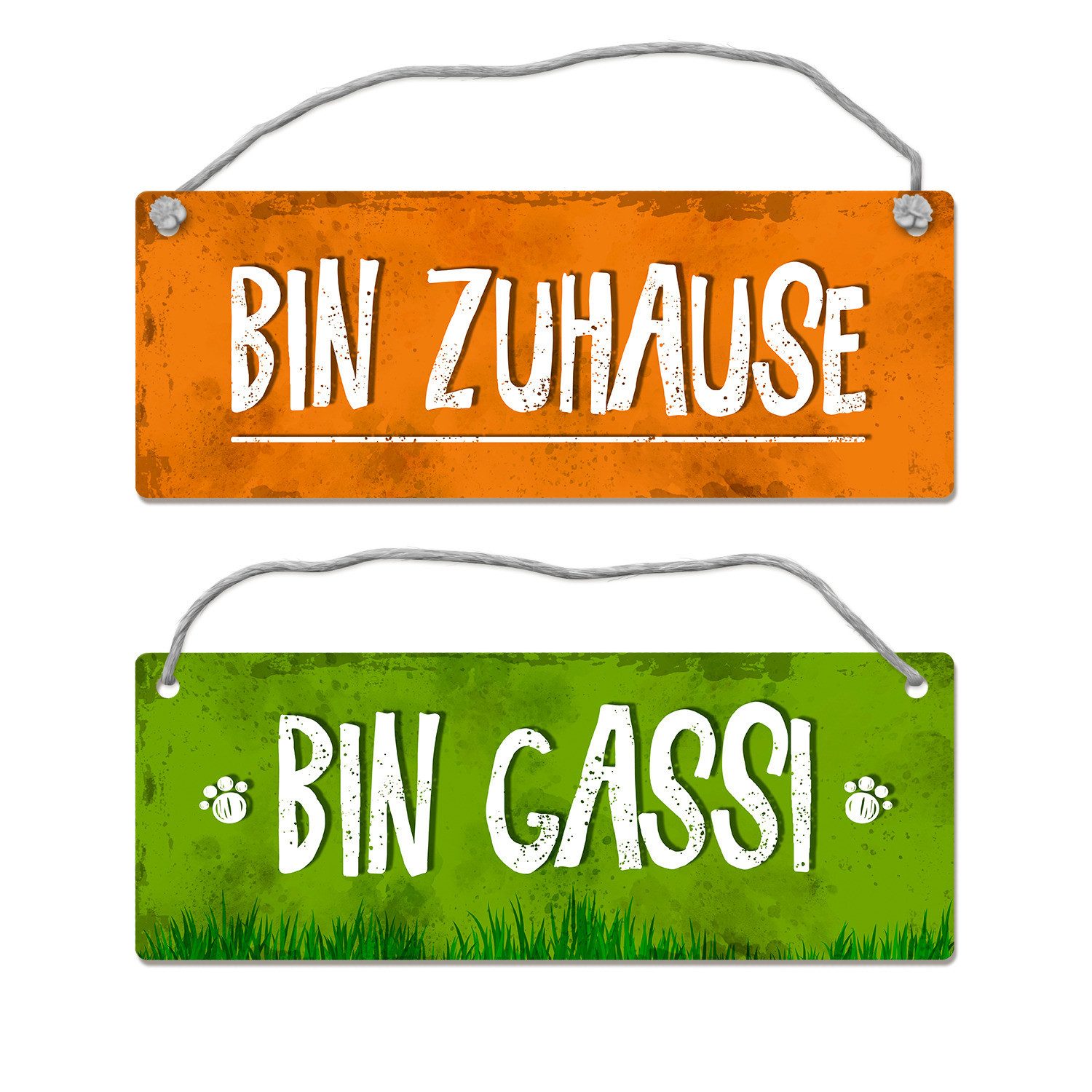 Metallschild Bin gassi Zuhause Wendeschild mit Kordel Schild Türschild Türhänger