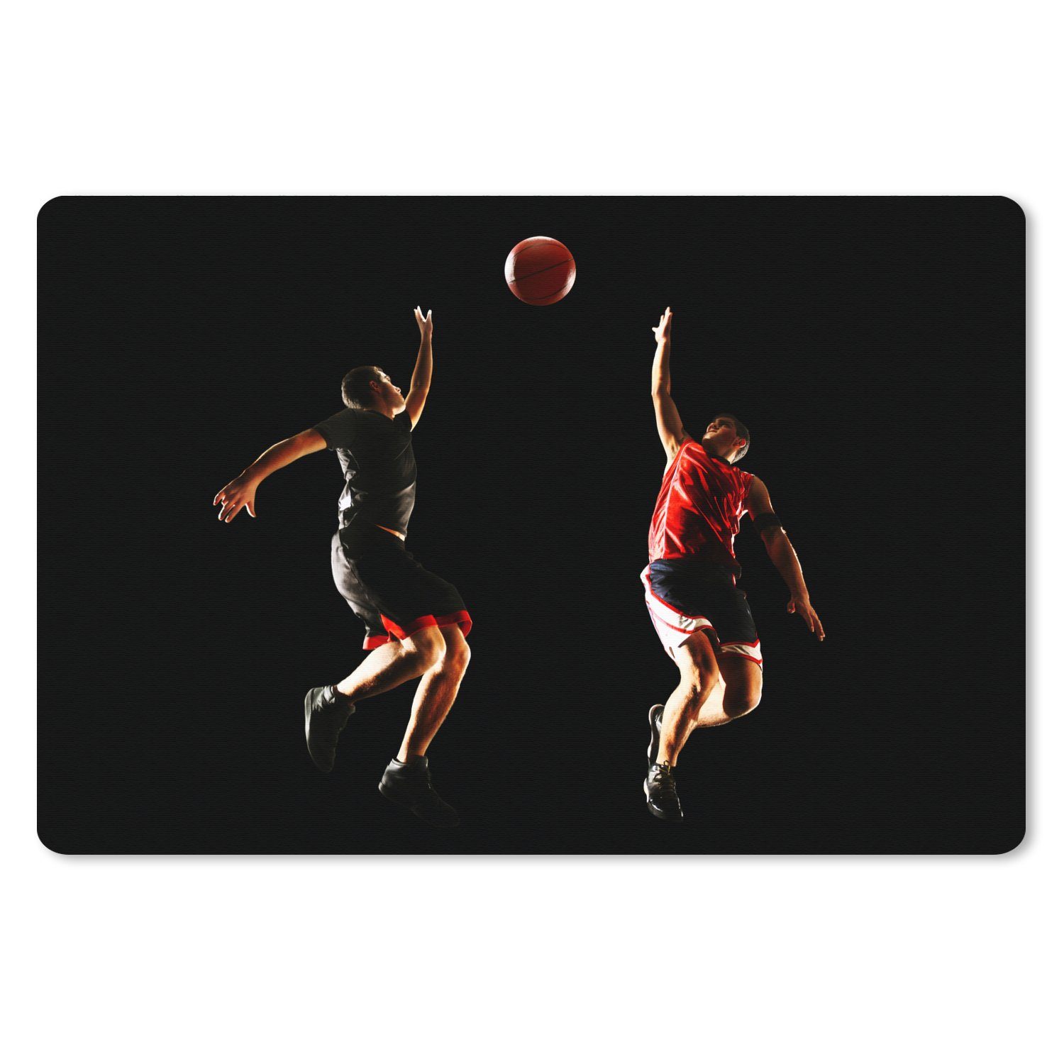 MuchoWow Gaming Mauspad Zwei Basketballspieler springen um den Ball (1-St), Mousepad mit Rutschfester Unterseite, Gaming, 120x80 cm, XXL, Großes