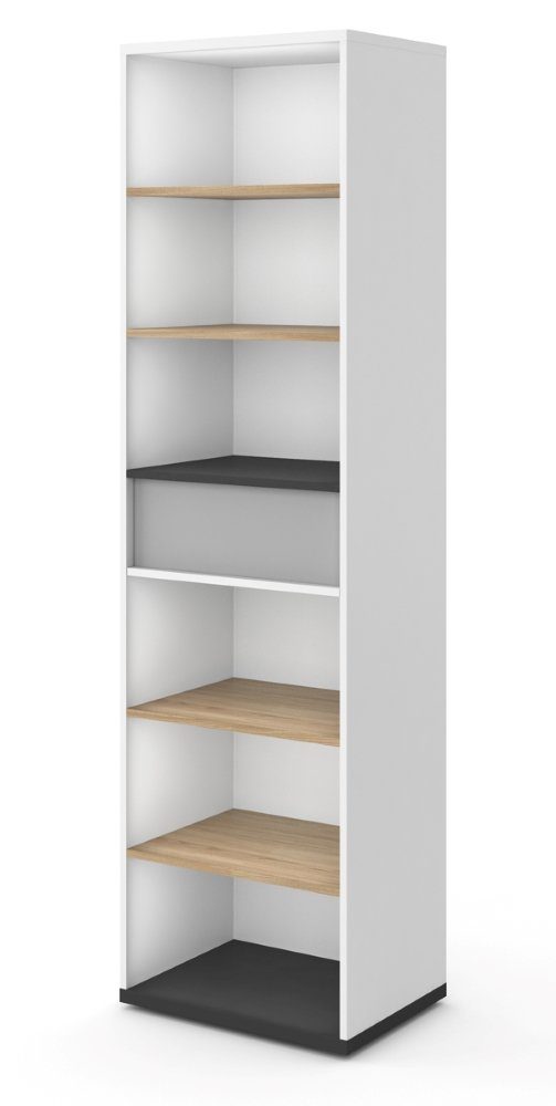Feldmann-Wohnen Bücherregal Imola, Imola 1-tlg., 55cm weiß / graphit / grau / salisbury eiche 6 offene Fächer