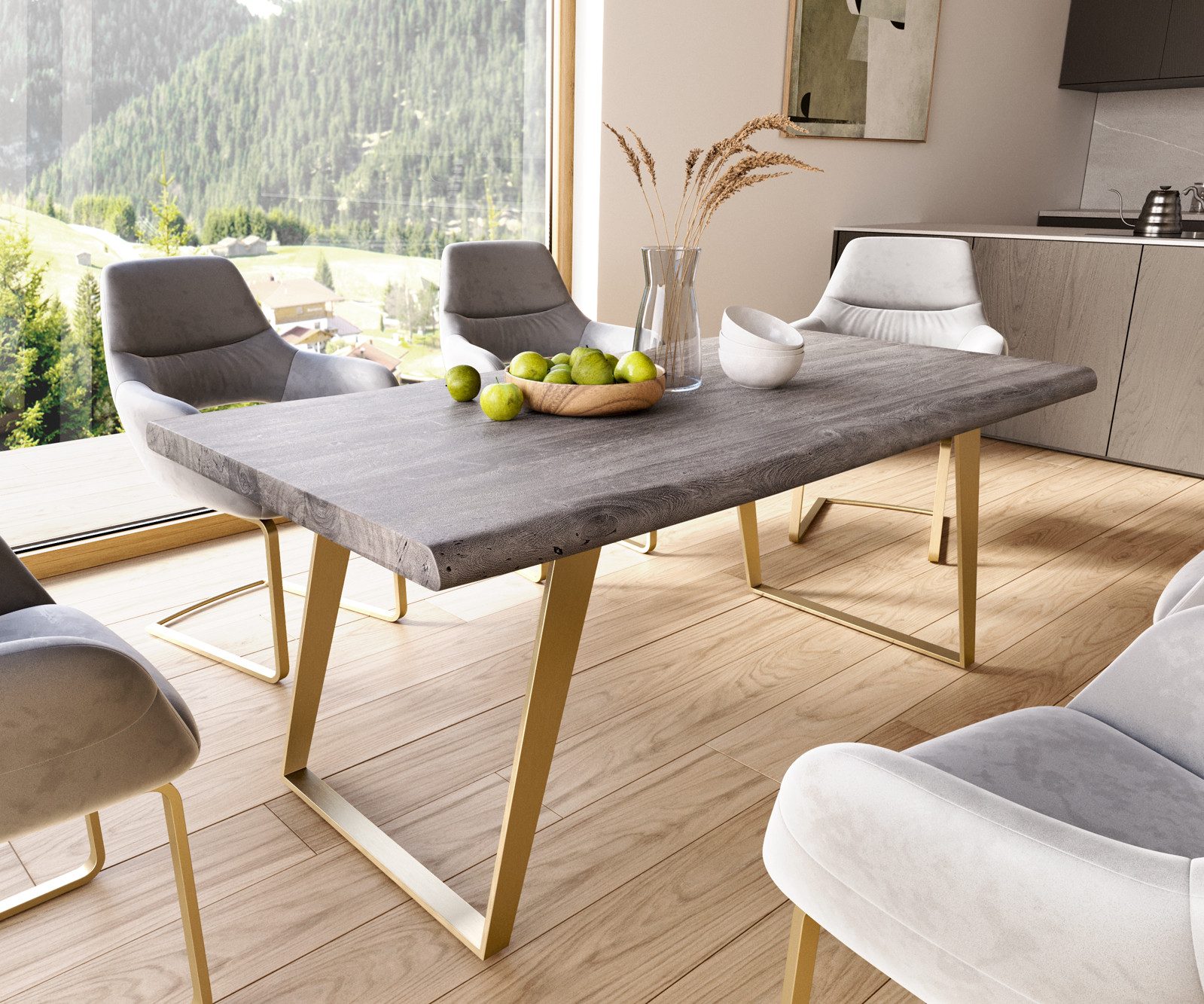 DELIFE Esstisch Edge, Akazie Platin 180x90 günstig online kaufen