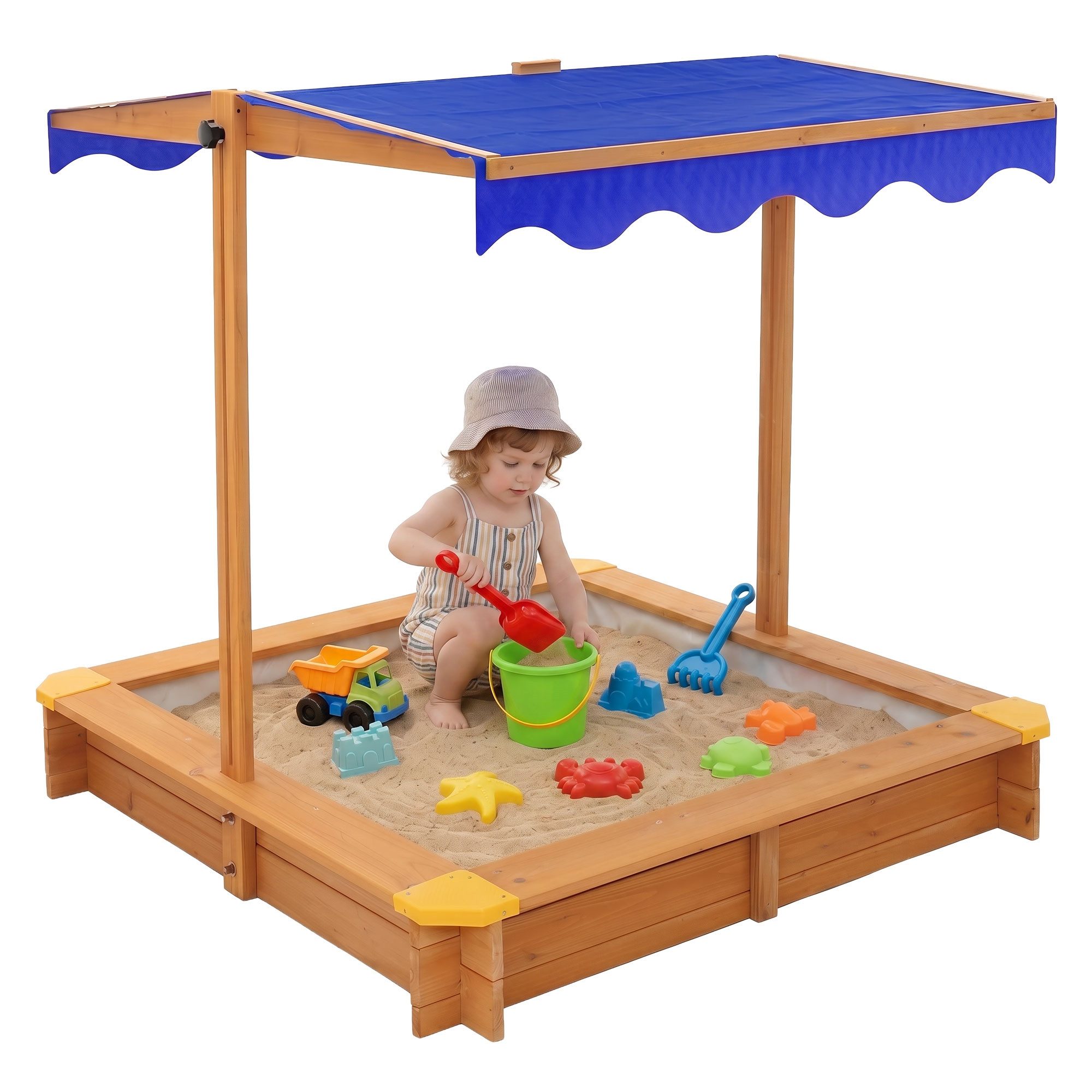 Sandkasten Sandkiste mit Dach für Kinder 118x118 cm aus Massivholz Outdoor Garten