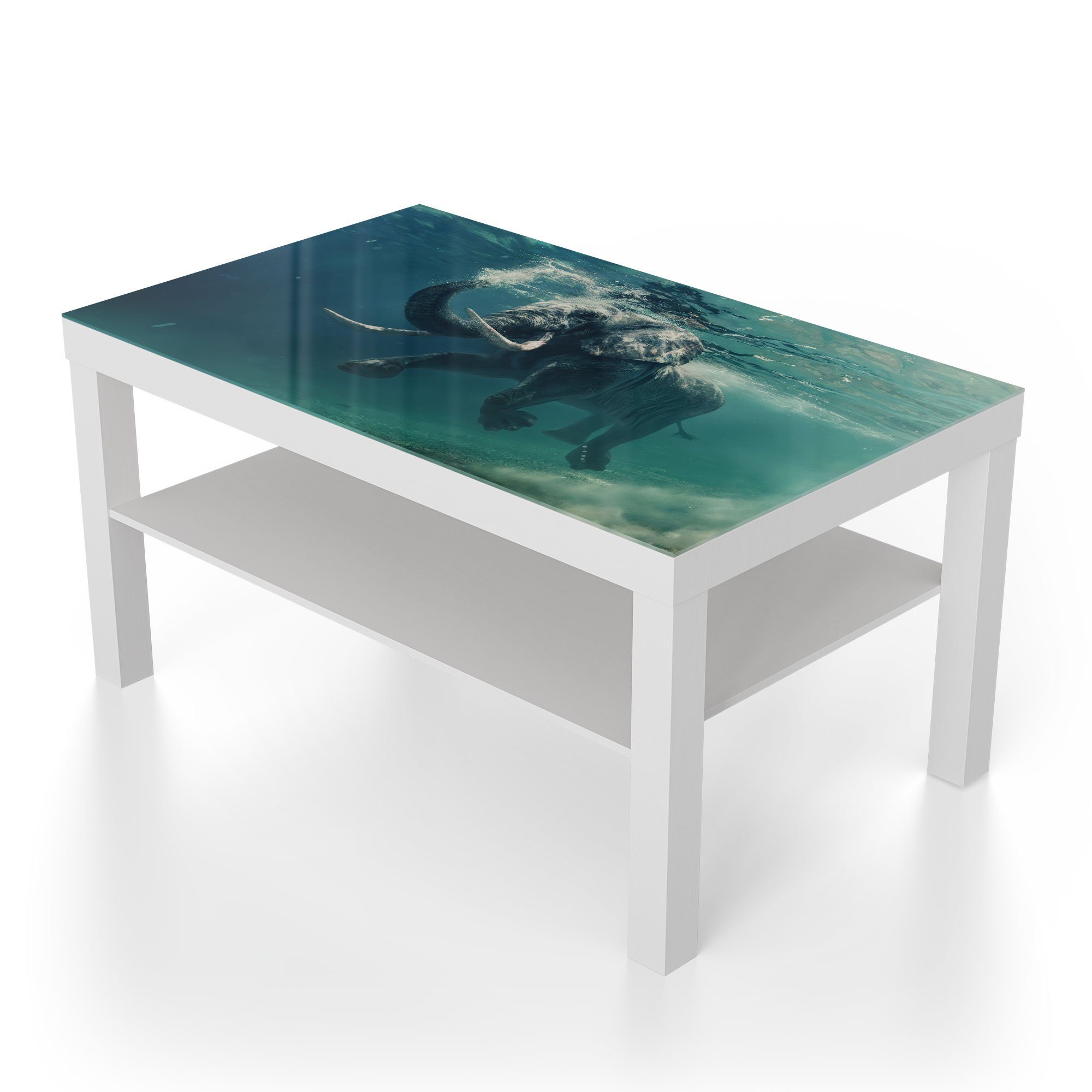 DEQORI Couchtisch 'Schwimmender Elefant', Glas modern Beistelltisch Weiß Glastisch