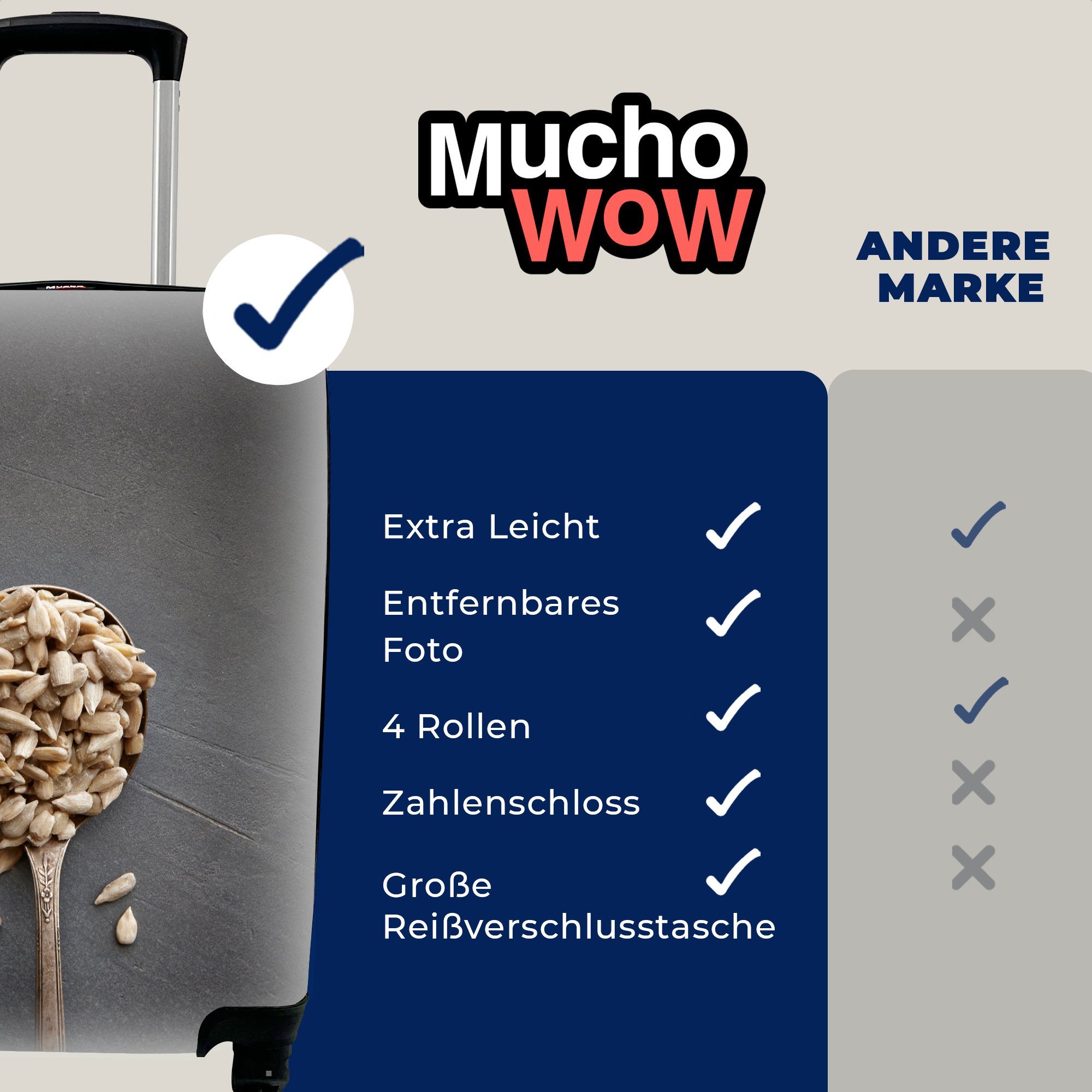 MuchoWow Handgepäckkoffer Weiße Trolley, für auf Oberfläche, rollen, Handgepäck Ferien, grauen einer Reisetasche mit Rollen, Reisekoffer 4 Sonnenblumenkerne