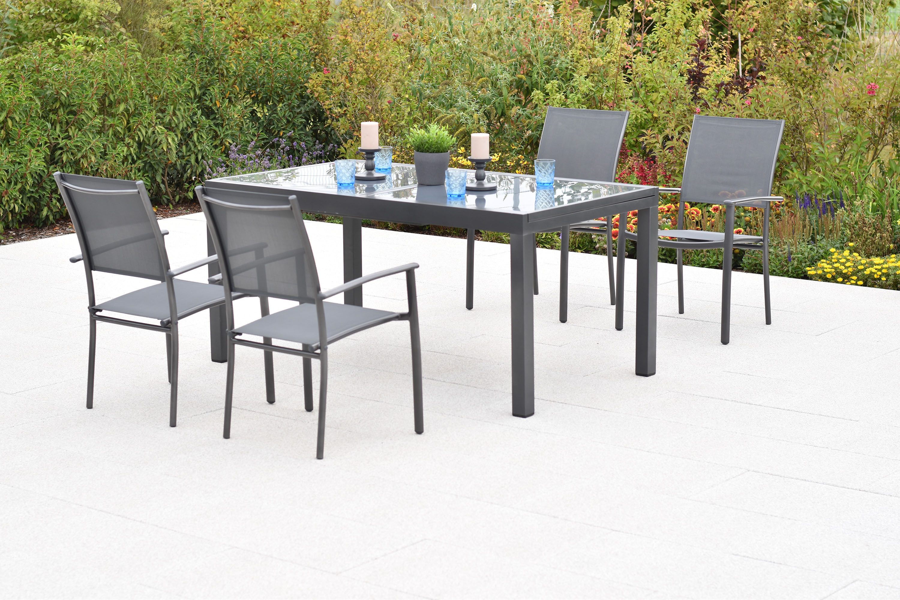 MERXX Garten-Essgruppe »Milano«, (Set, 5-tlg), Sessel stapelbar, Tisch ausziehbar