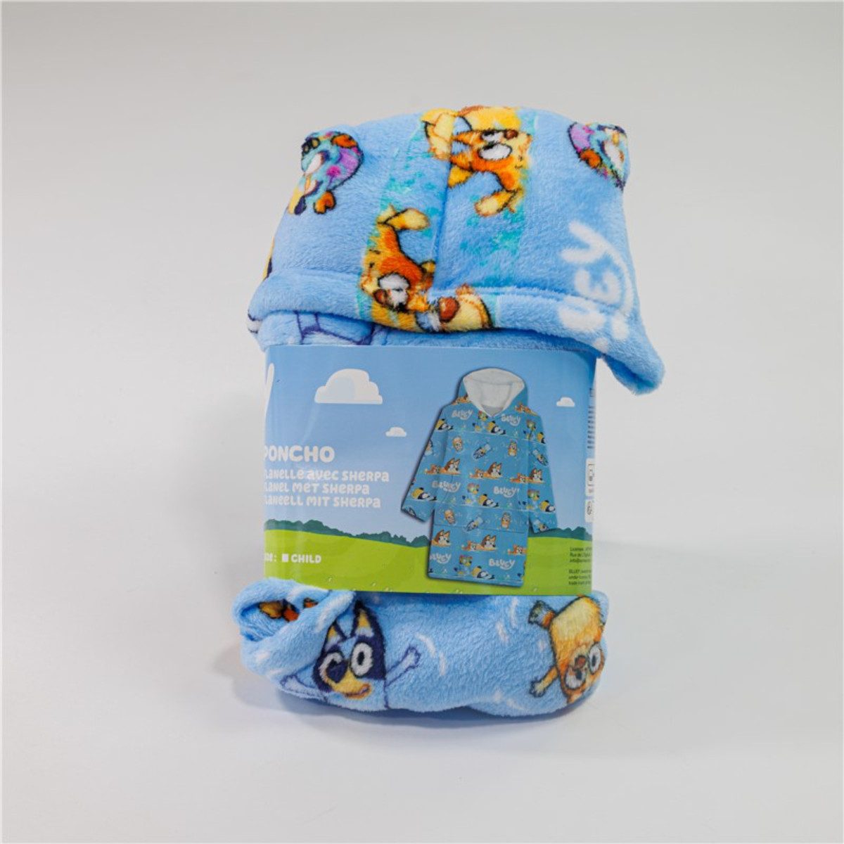 Aymax sprl Fleeceponcho Bluey Sweat Poncho Kinder 3–6 Jahre Kapuzenponcho Kuschel Fleece