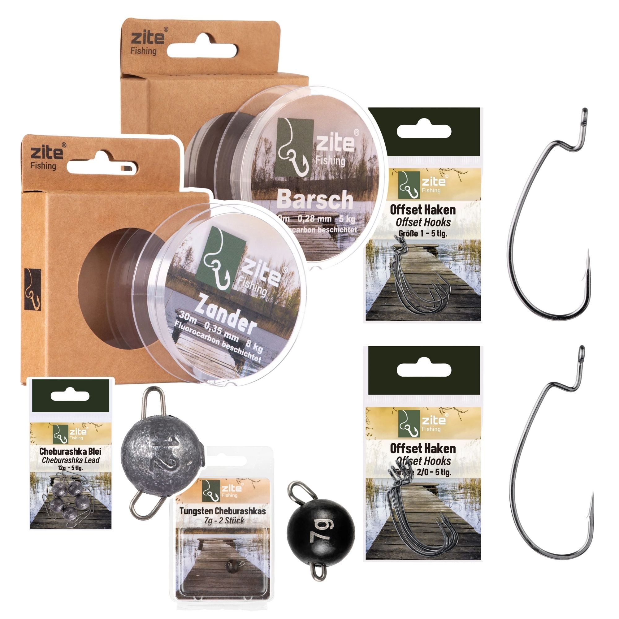 Zite Angelgewicht Cheburashka Rig Bundle mit Cheburashka, Off-Set Haken & Schnüre