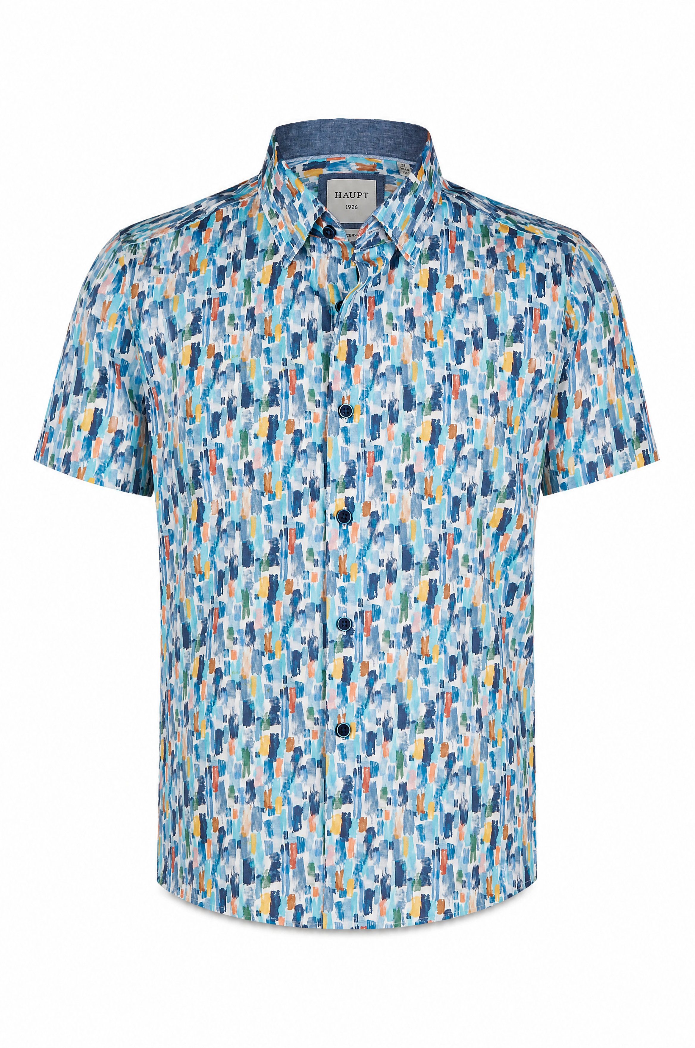 Haupt Kurzarmhemd Modern Fit Kurzarm Popeline-Herrenhemd mit Allover-Farbstreifen Blau – Bild 3 von 5