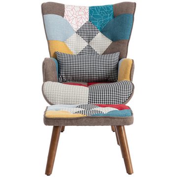 IDEASY Sessel Liegestuhl mit Hocker, Leinenstuhl, Beine aus Massivholz, (Loungesessel mit Hocker), braun, hochelastische Schwammfüllung