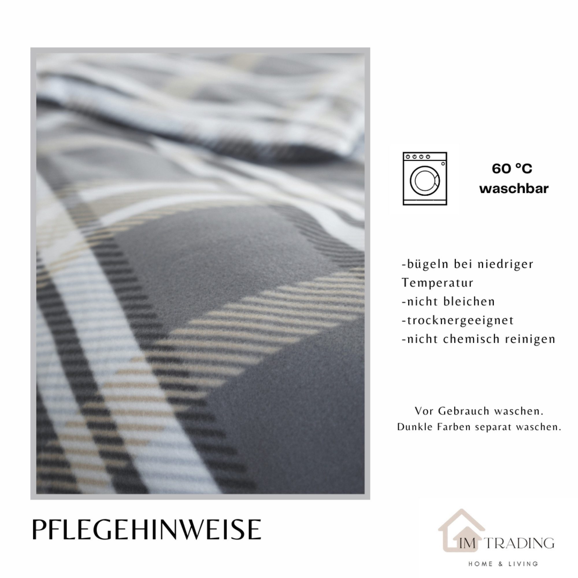 COFI 1453 Bettwäsche Fleece-Bettwäsche anthrazit kariert 100% Polyester mit Reißverschluss – Bild 5 von 5