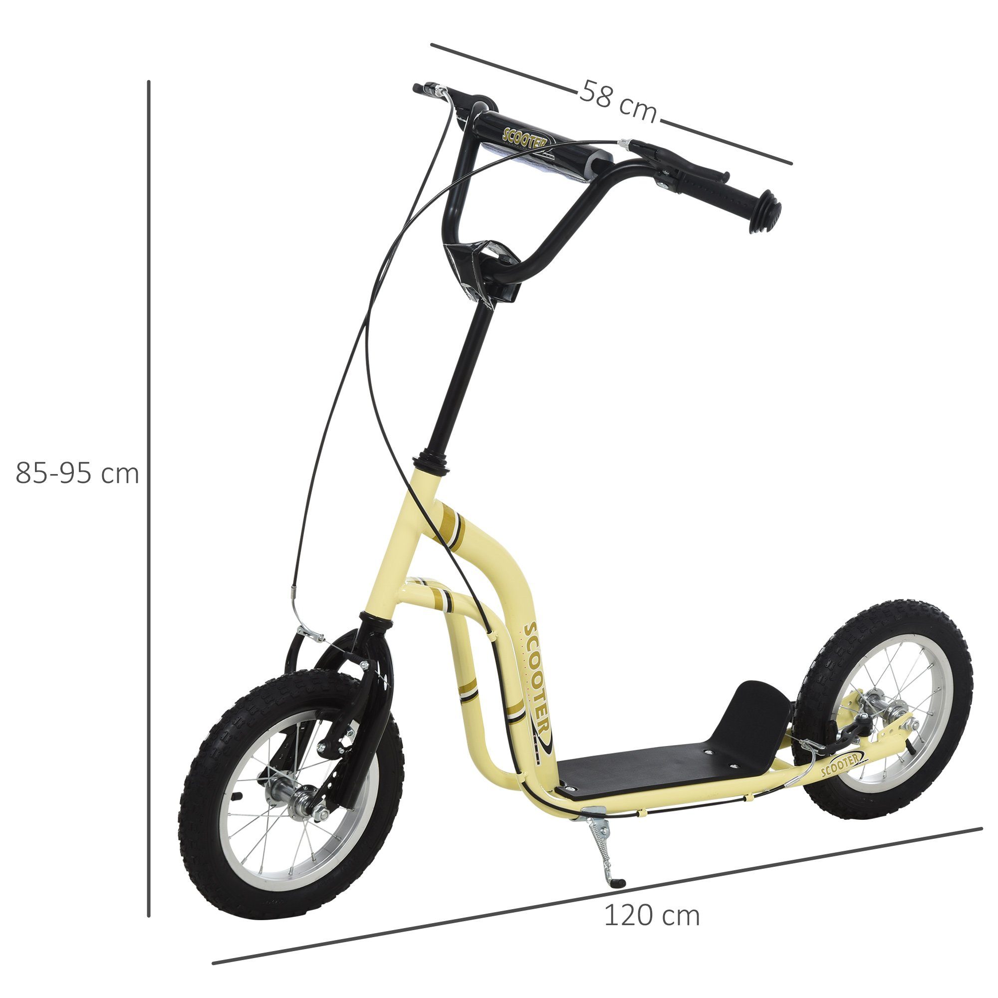 HOMCOM Scooter Kinderroller Tretroller mit verstellbarem Lenker, großen Rädern, 0 km/h, (Kinderscooter, 1 tlg., Tretroller), 120L x 58B x 85-95H cm
