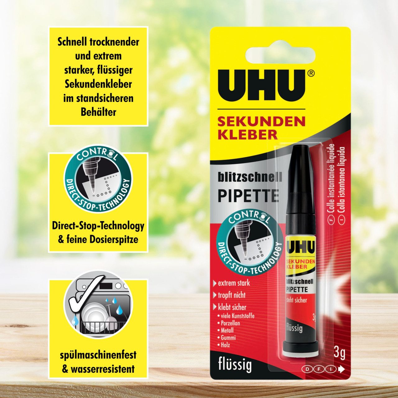 UHU Bastelkleber UHU Sekundenkleber blitzschnell Pipette Control