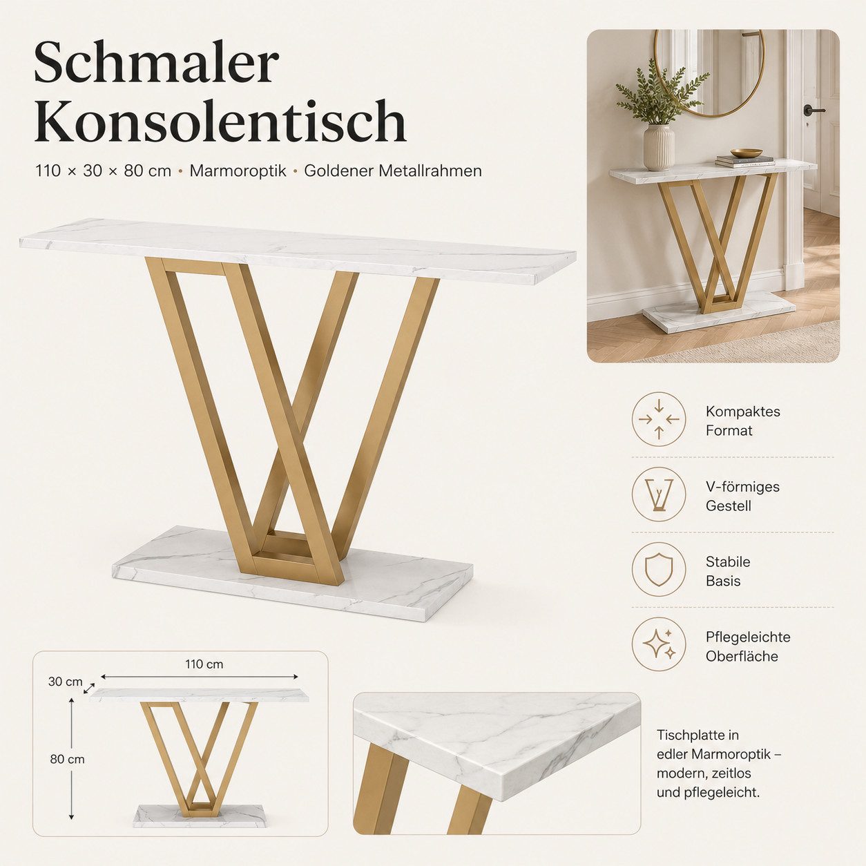 Celya Konsolentisch Konsolentisch Industrie Flurtisch für Eingangsbereich