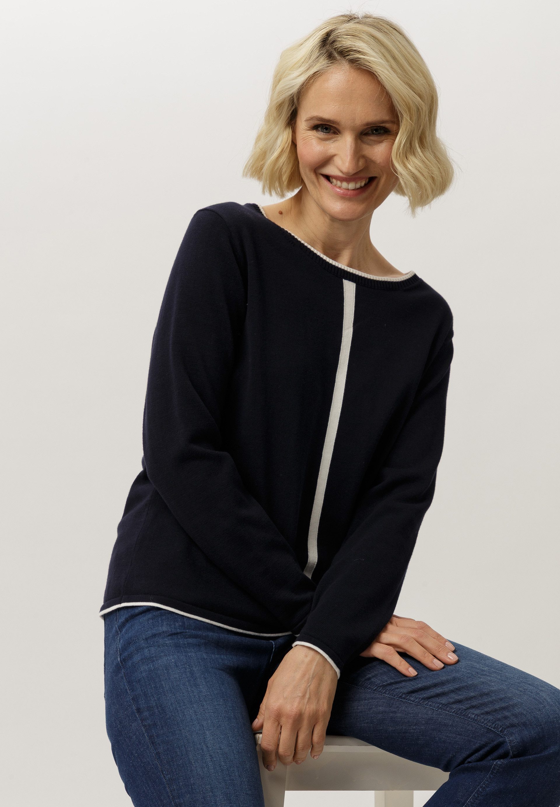 FRANK WALDER Strickpullover mit Farbakzent in Kontrast günstig online kaufen