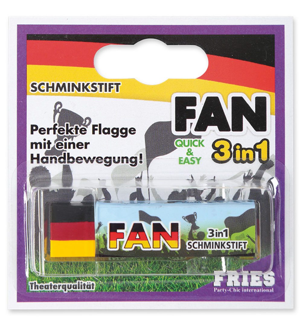 Fries Schmink-Set Deutschland Fan Schminkstift 3 in 1 EM Fußball Schwarz Rot Gold Party, 1-tlg., 3 in 1