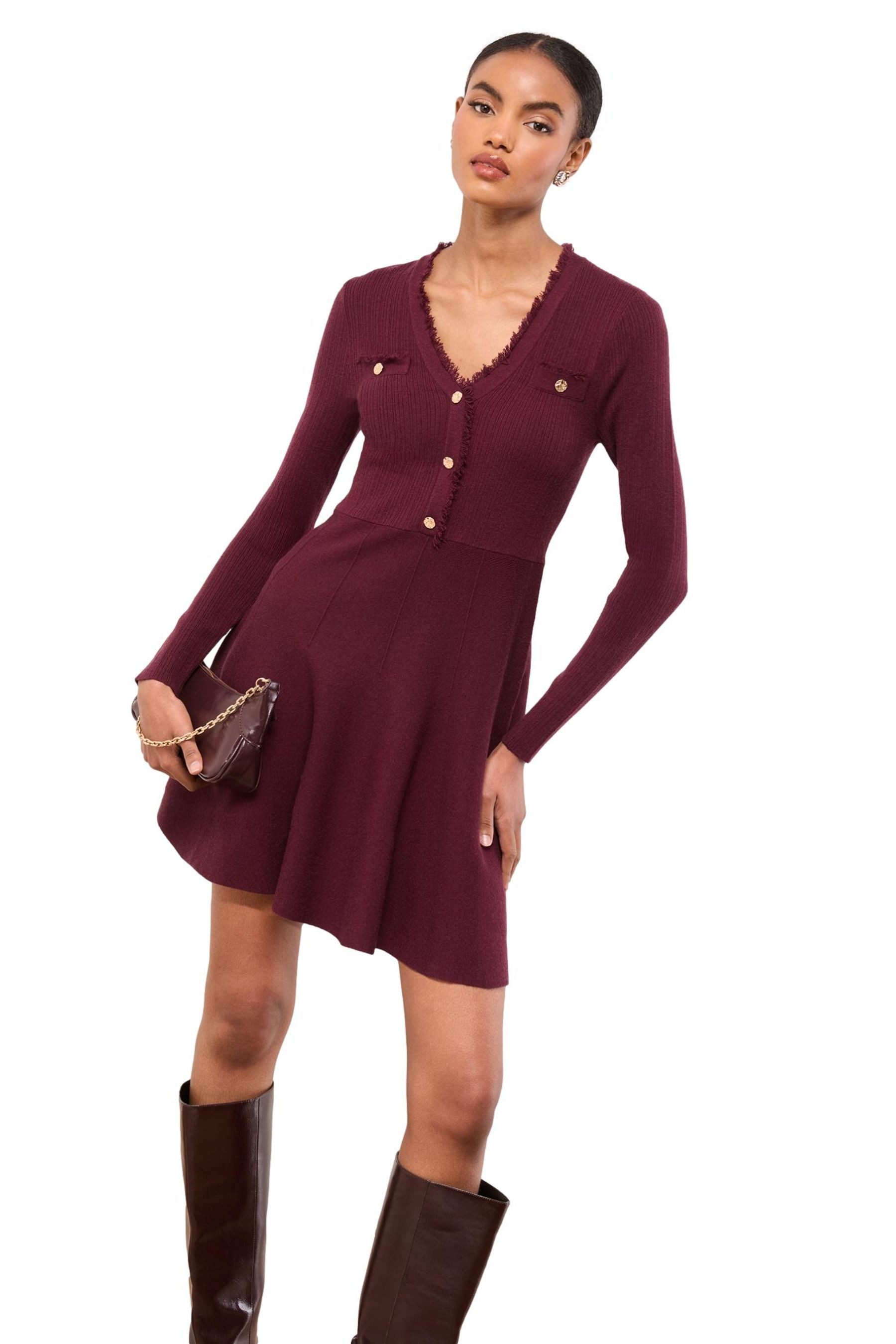 LIPSY Minikleid Lipsy geknöpftes Mini-Strickkleid mit Fransen (1-tlg)