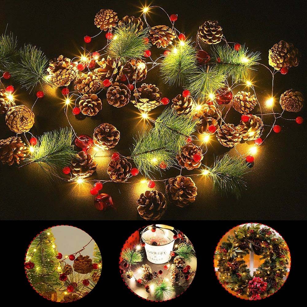 Dekoration Zweig Perle Rot Beleuchtung Tannenzapfen GLIESE LED-Lichterkette Weihnachten