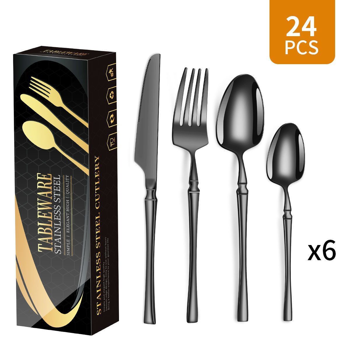 Luckice Besteck-Set Edelstahl-Besteck Messer,Gabel,Löffel,Besteck Edelstahl Spiegelpoliert (24-tlg), 6 Personen, Edelstahl 316, dass Sie jede Art von Fleisch mühelos schneiden können.