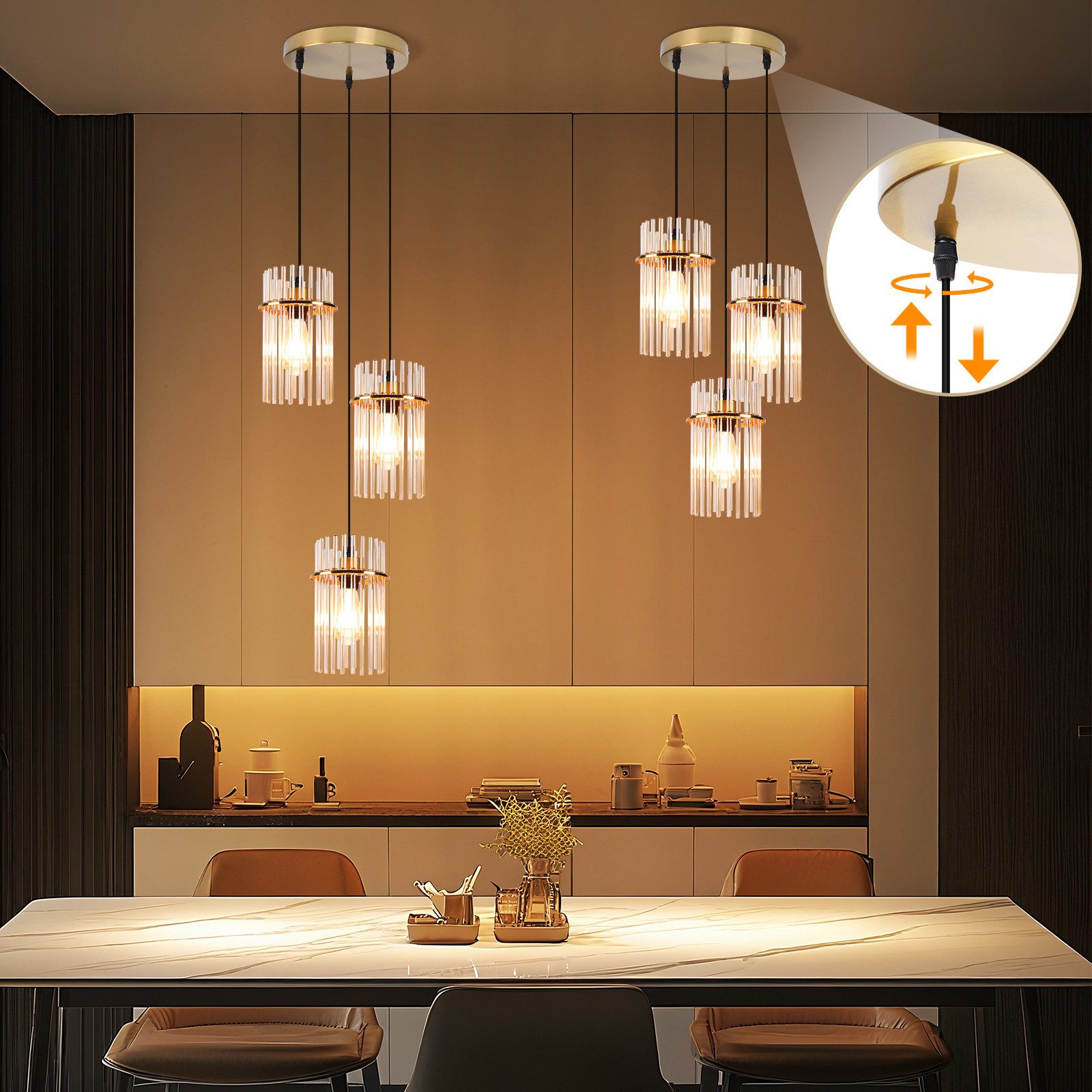 Nettlife LED Pendelleuchte Glas modern Gold/Schwarz E27 Hängelampe 3 Flammig Hängeleuchte 16cm, ohne Leuchtmittel, für esstisch esszimmer Wohnzimmer Küche – Bild 5 von 5